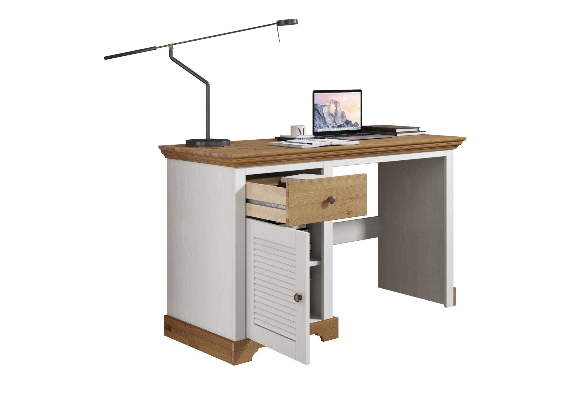 Home affaire Bureau Ayanna Massief hout, met lade en deur, lamellenfront, breedte 130 cm