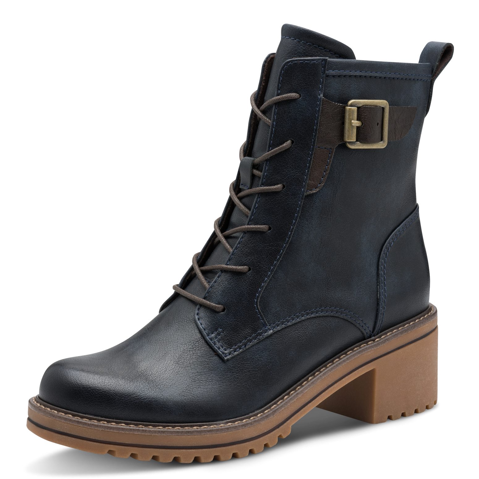 Marco Tozzi Winterlaarzen , blokhak, veterschoenen, enkellaarsjes met contrast-frame naad