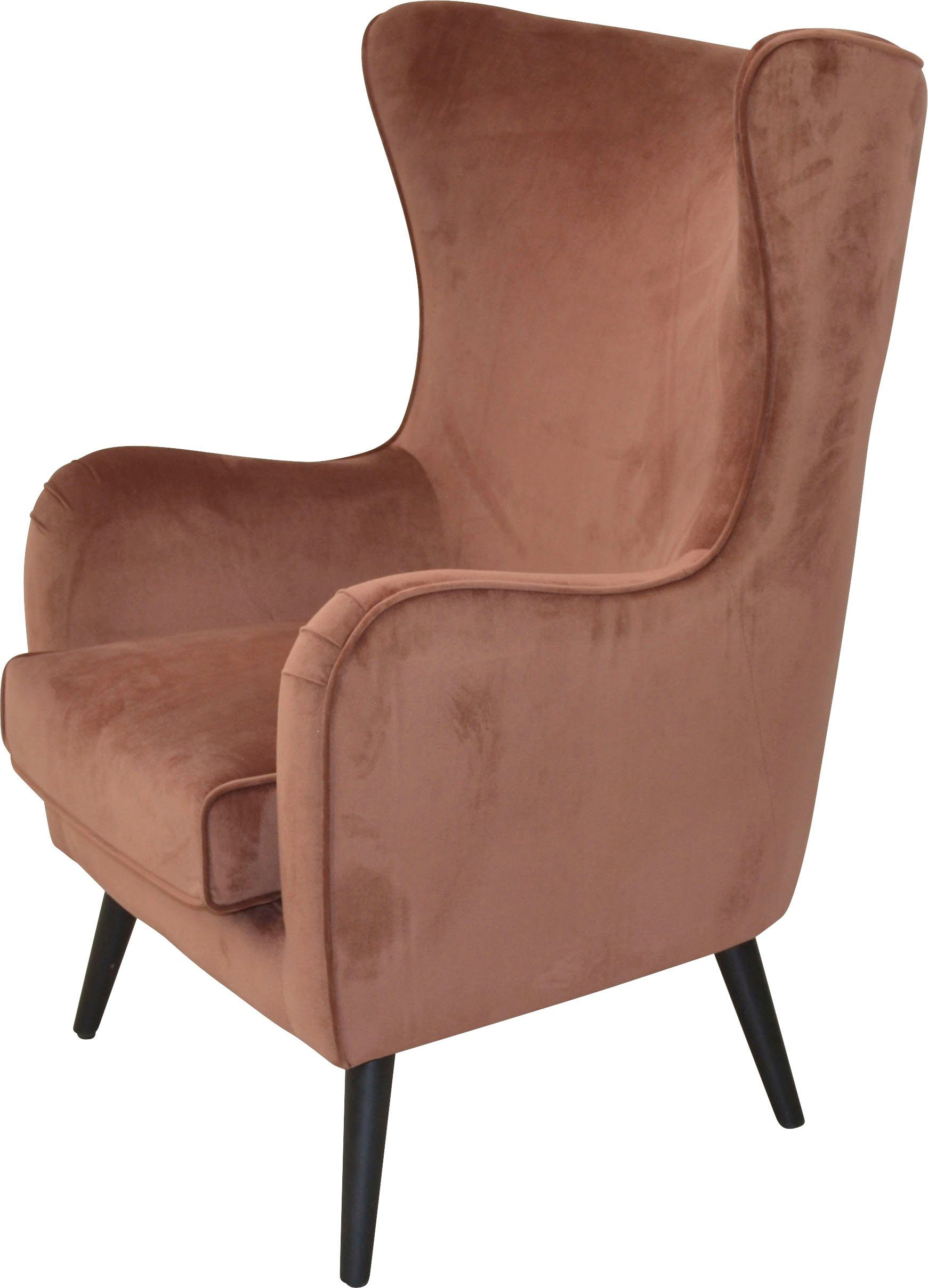 INOSIGN Oorfauteuil Fauteuil met poten van massief grenenhout, bekleding soft-fluweel