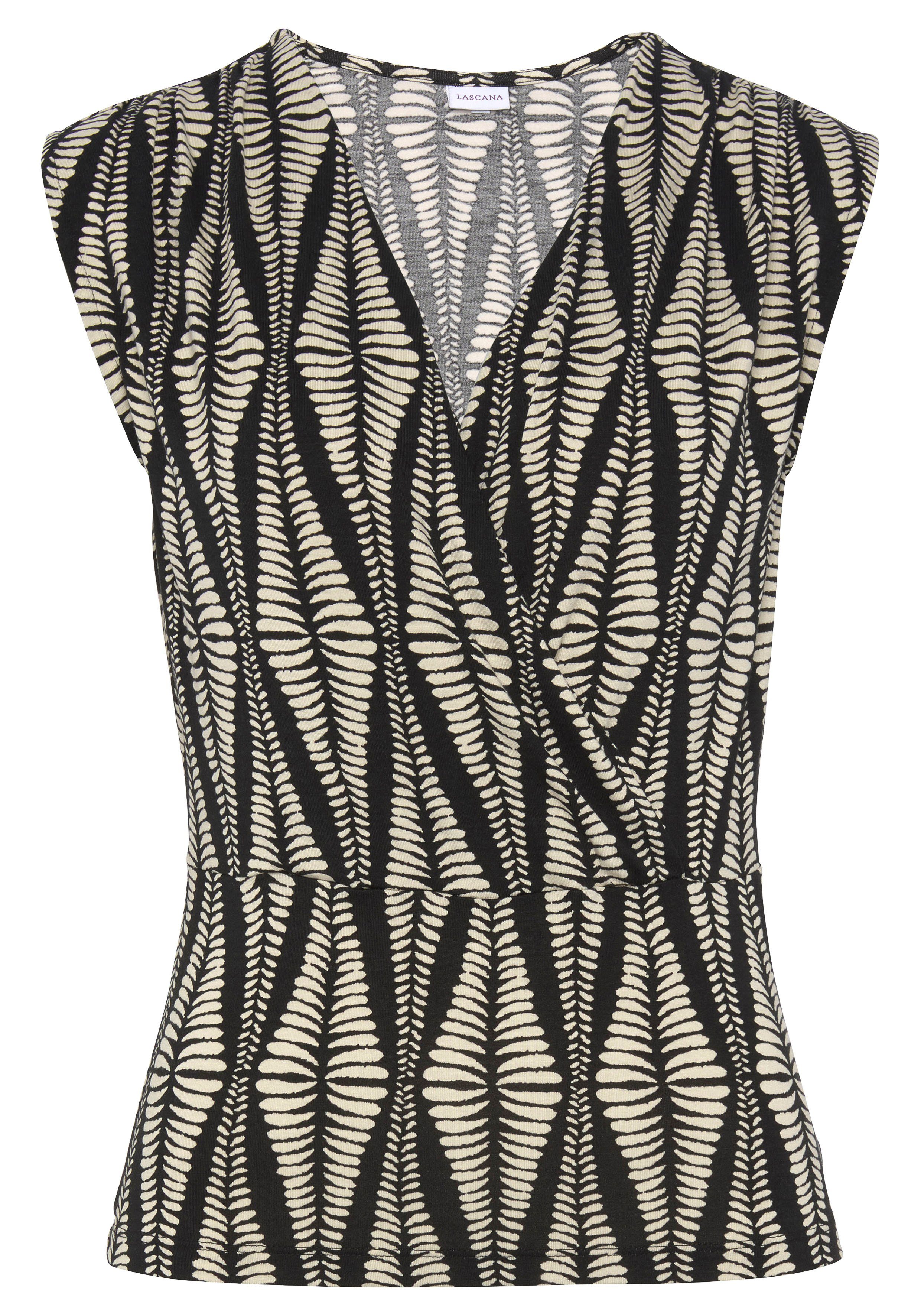 Lascana Shirttop met plooien op de schouder, jerseytop met all-over print