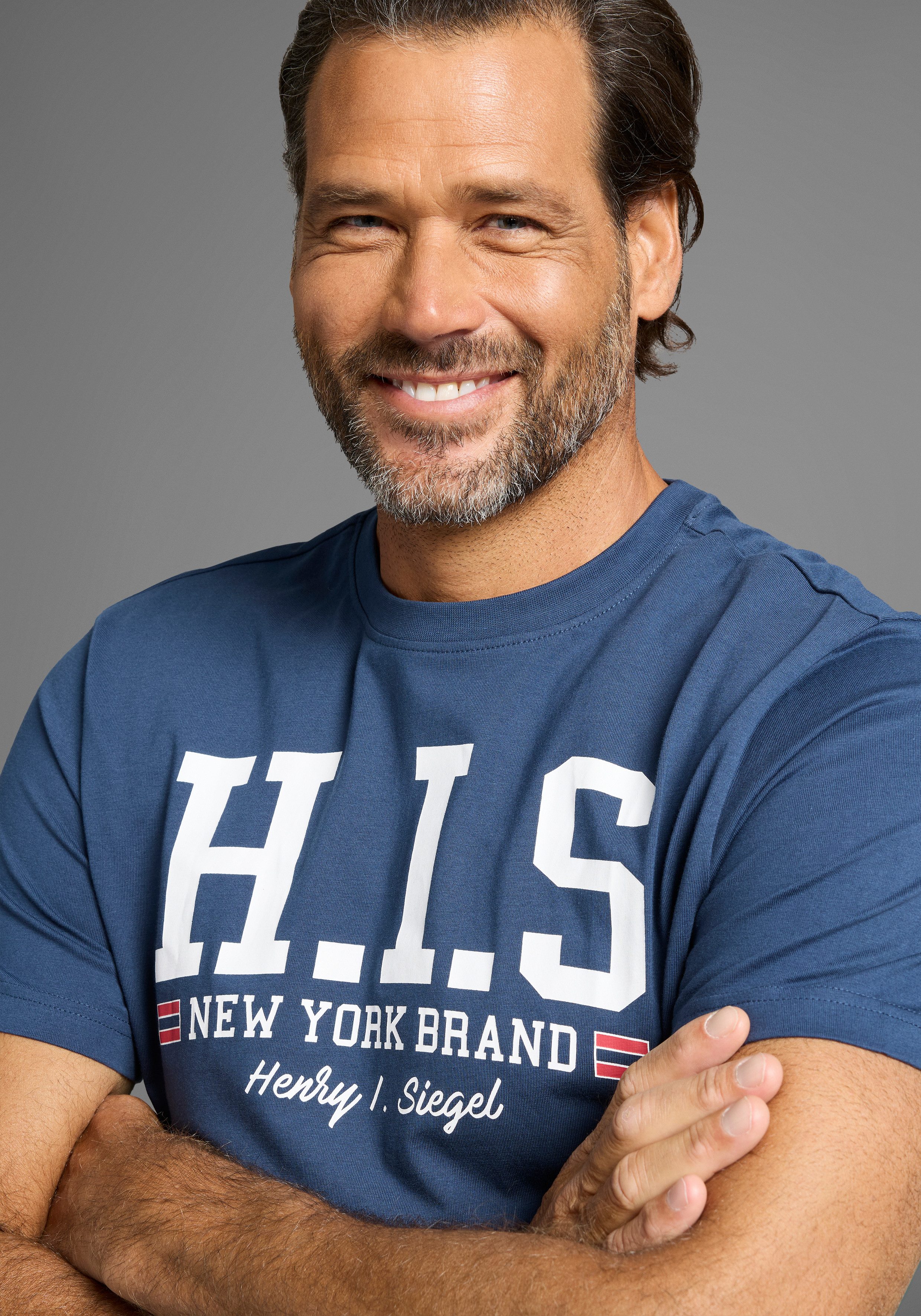 H.I.S T-shirt met trendy merklogo in collage-look