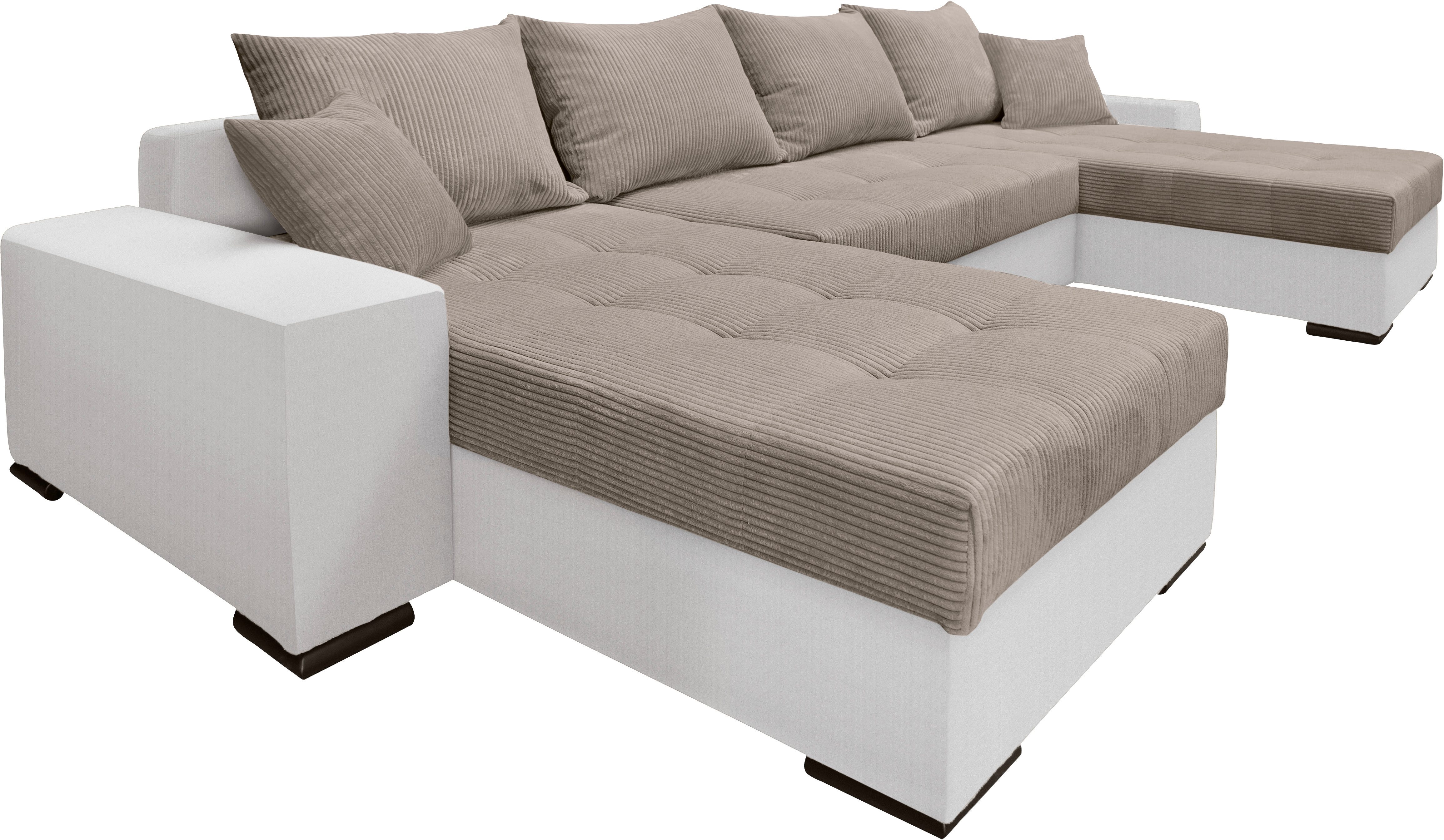 COLLECTION AB Zithoek XL-Josy U-vorm, breedte 313 cm, cord-/mix incl. bedfunctie, bedlade, met 4 gelijk grote rugkussens
