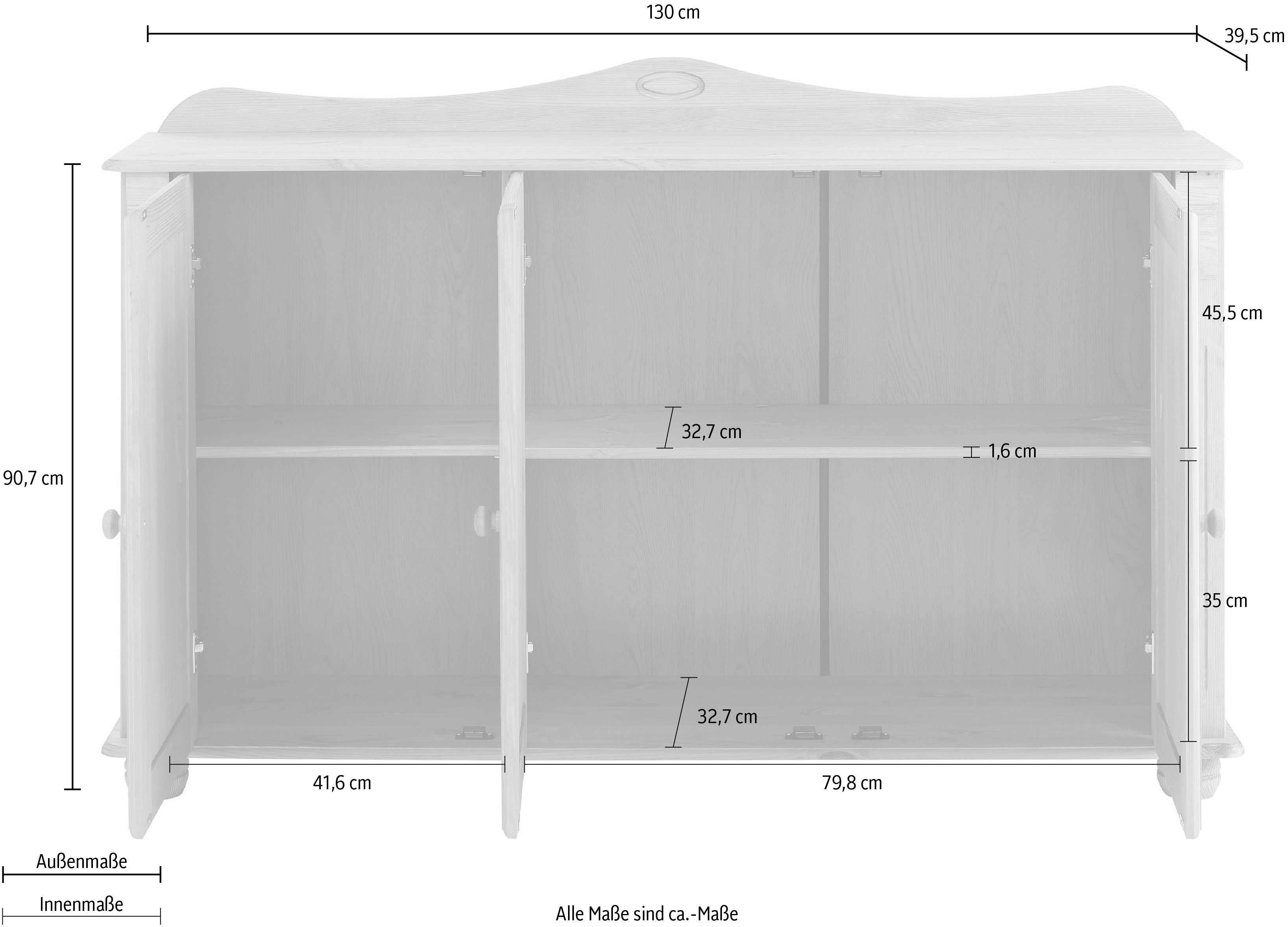 Home affaire Dressoir ADELE Commode, 3-deurs, breedte 130 cm, van massief dennenhout, FSC®