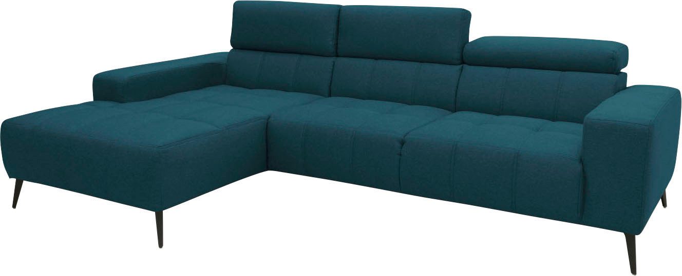 DOMO collection Hoekbank Trento L-vorm, met sledevoet of enkele voet naar keuze met verstelbare hoofdsteun, récamier links/rechts bestelbaar