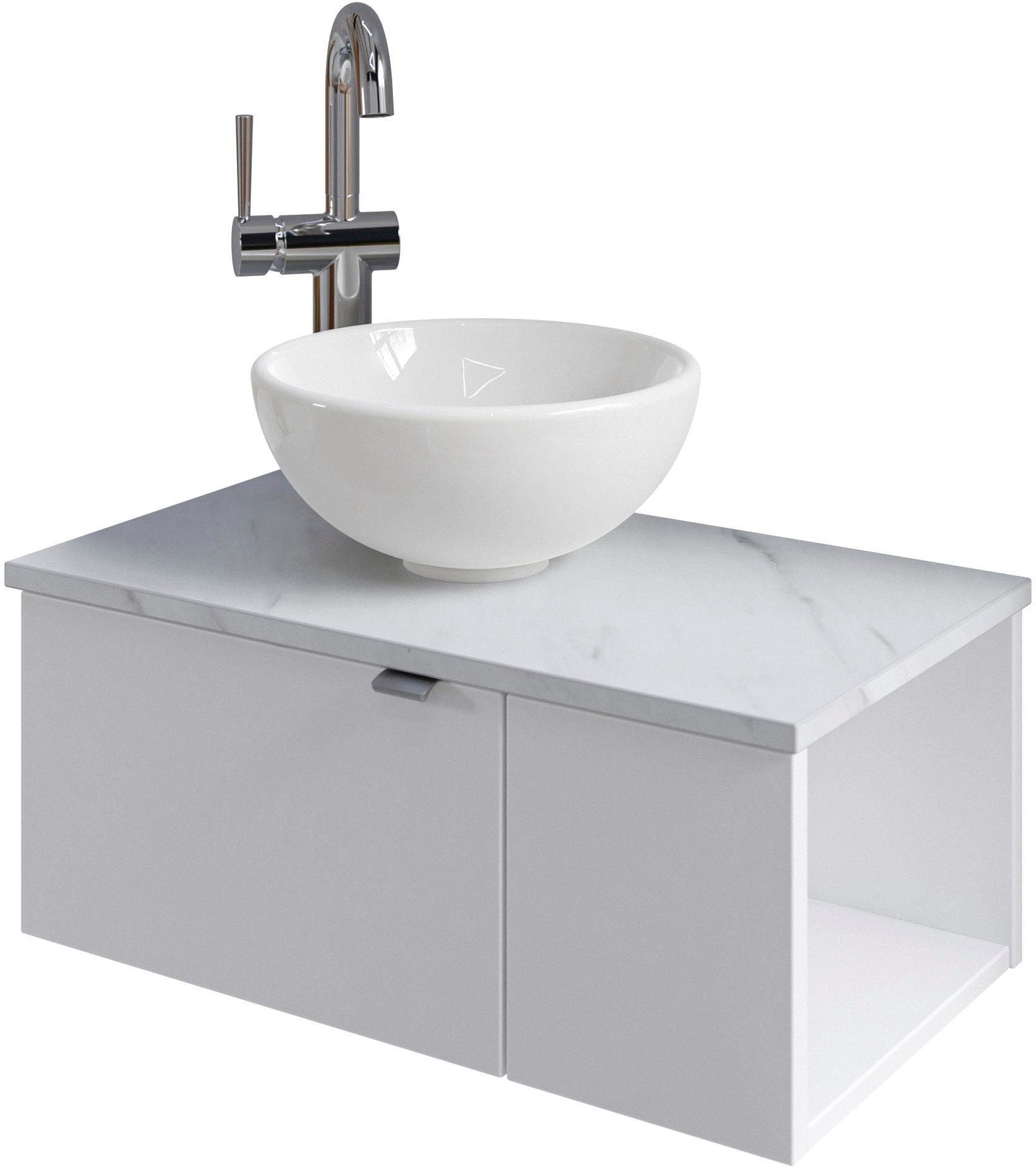 Saphir Wastafelonderkast Serie 6915 wastafel met onderkast voor gastenbadkamer, tweede toilet (3-delig) wastafelmeubels wit