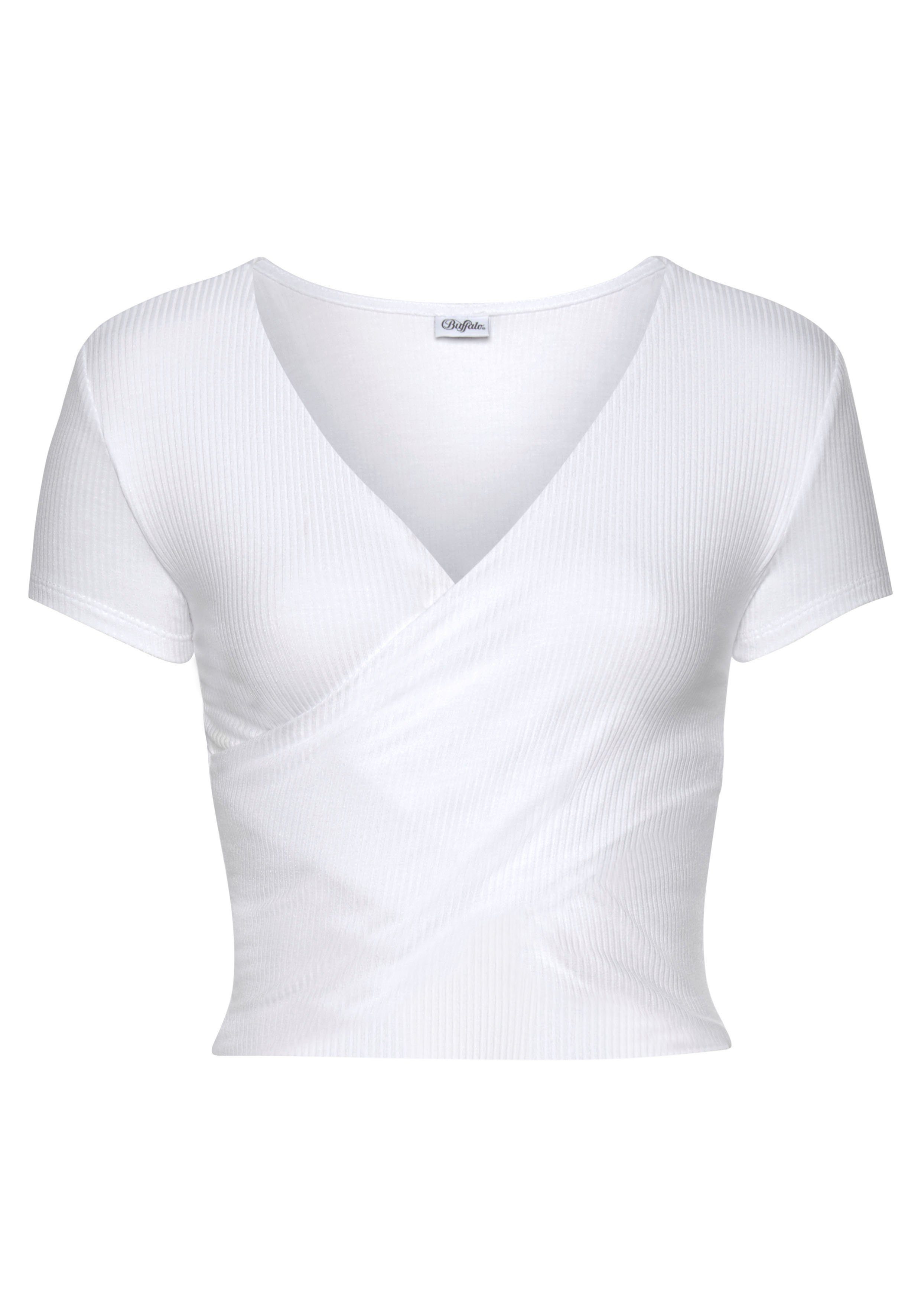 Buffalo Shirt met korte mouwen met wikkellook en v-hals, t-shirt, nauwsluitend, basic