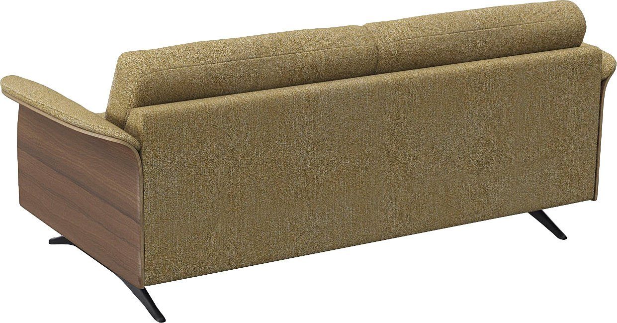 FLEXLUX 2,5-zitsbank Glow sofa, bank Premium zitting: koudschuim en binnenvering, armleuningen. Walnoot, zwarte voet