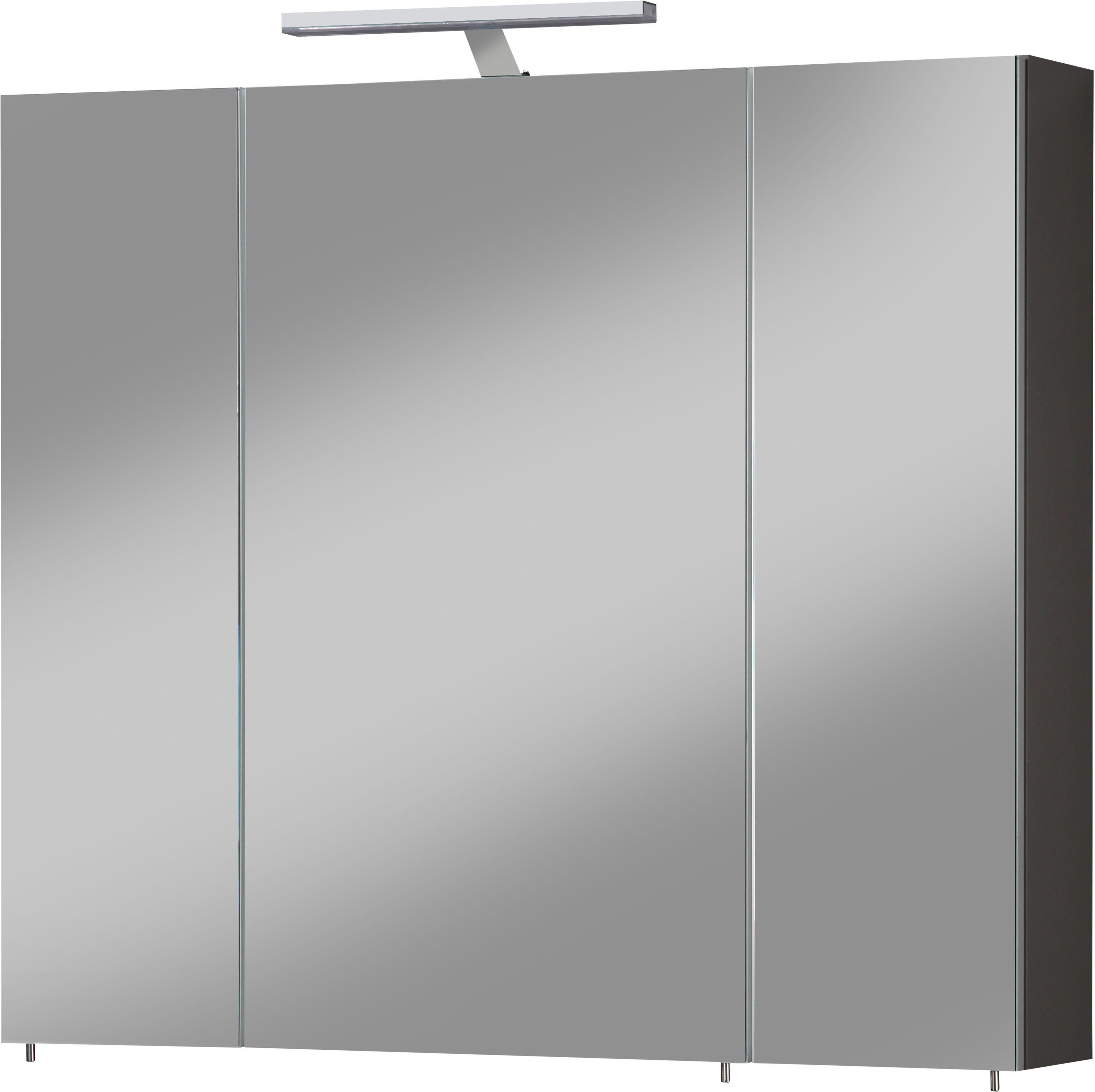 welltime Spiegelkast Torino Breedte 80 cm, 3-deurs, ledverlichting, schakelaar-/stekkerdoos spiegels & verlichting grijs