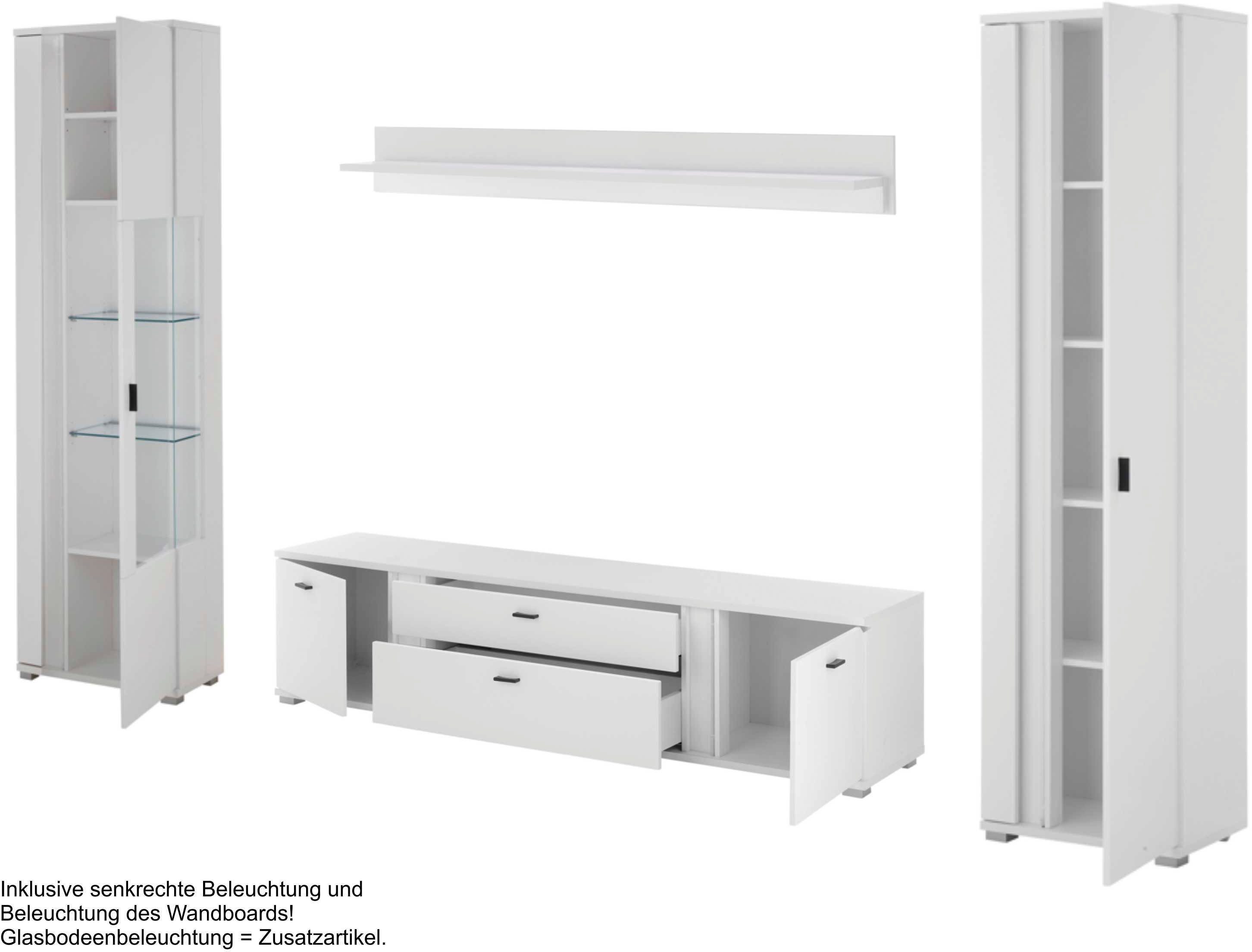 INOSIGN Wandmeubel Long Island in moderne trendkleur, inclusief verticale verlichting, breedte 330 cm (set, 4-delig)