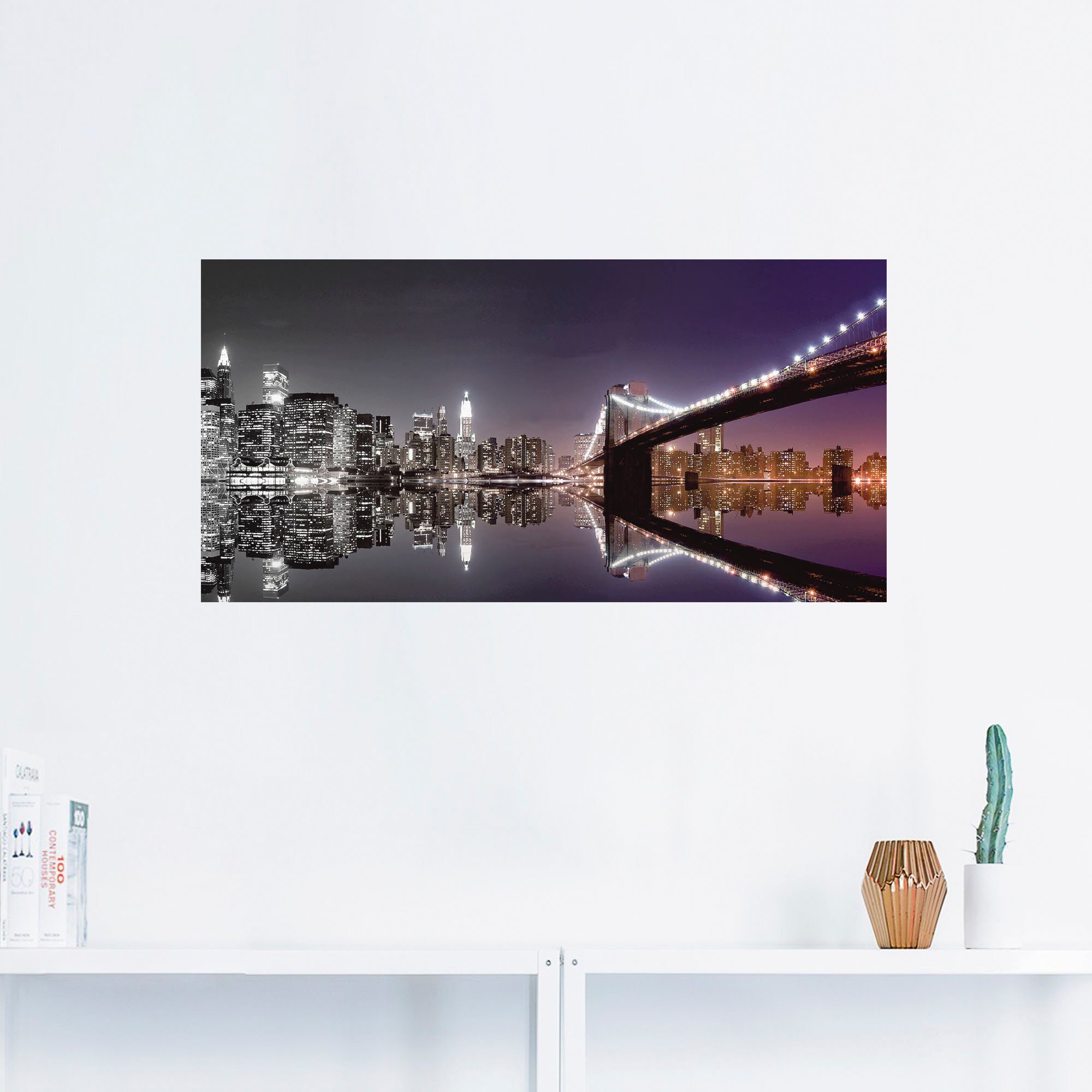 Artland Artprint New York skyline nachtelijke reflectie als artprint op linnen, poster, muursticker in verschillende maten
