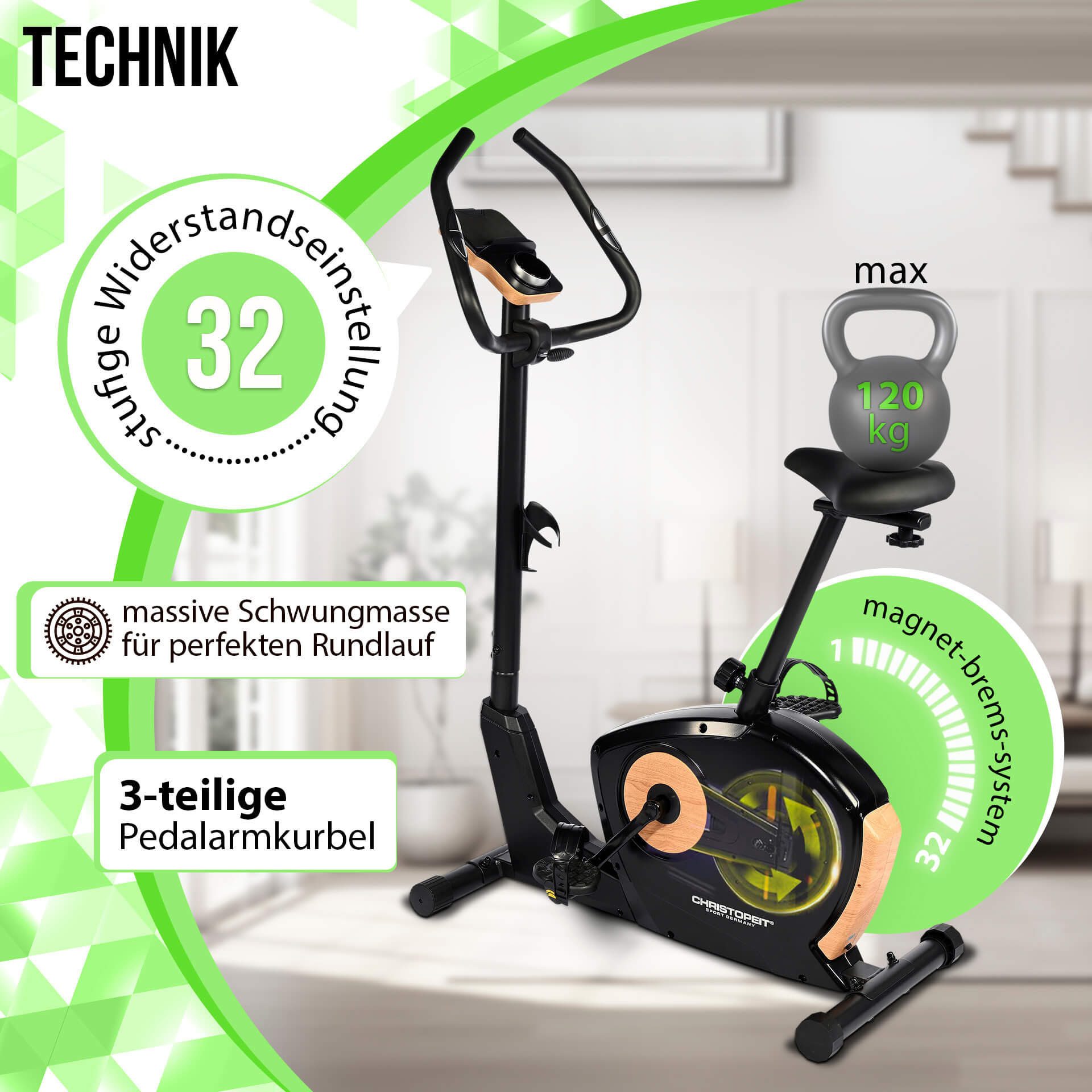 Christopeit Sport® Ergometer ET 3.1 Swinggewicht ca. 7 kg, 32 weerstandsniveaus