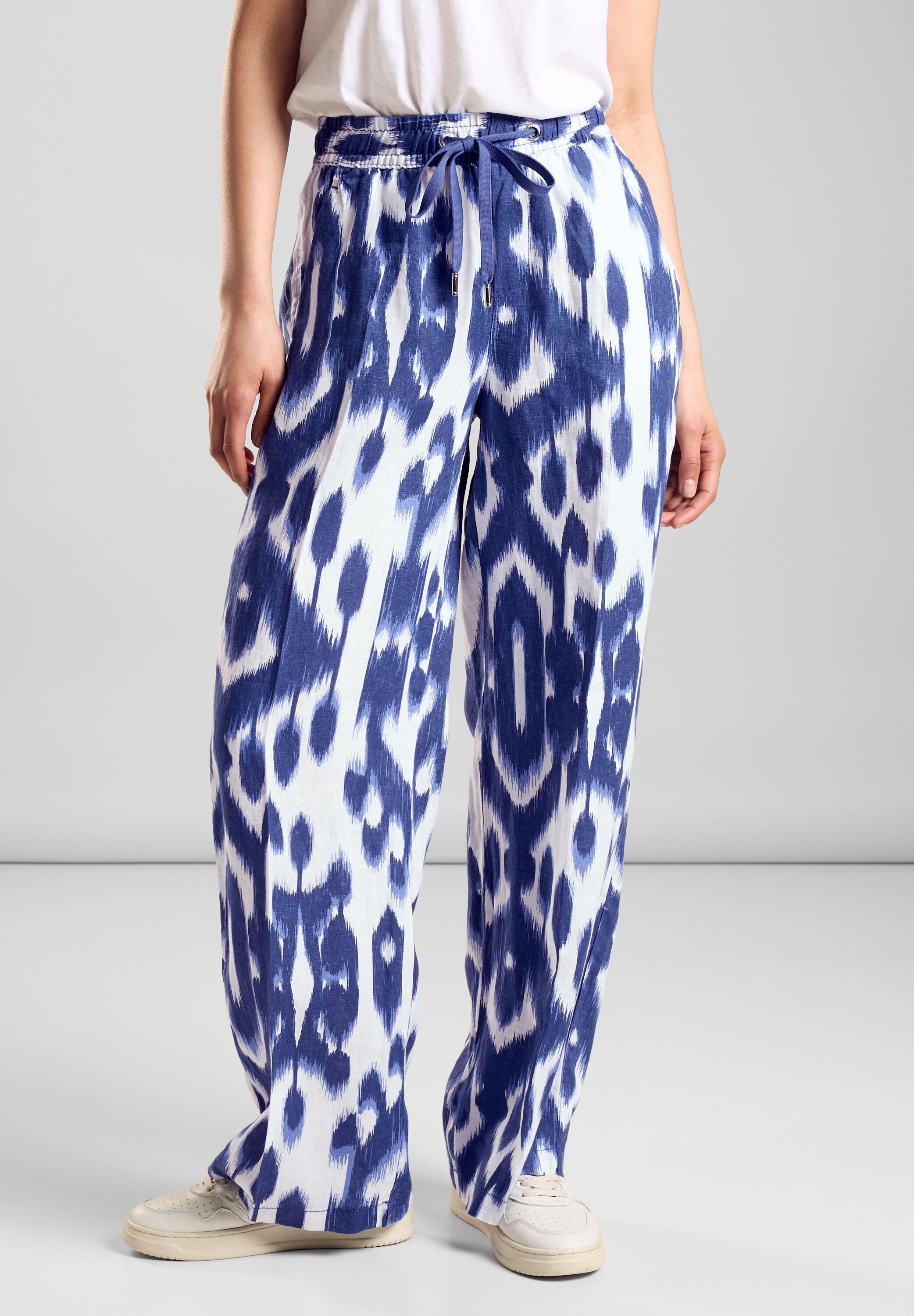 STREET ONE Linnen broek met print all-over dames sweatbroeken maat 40 blauw