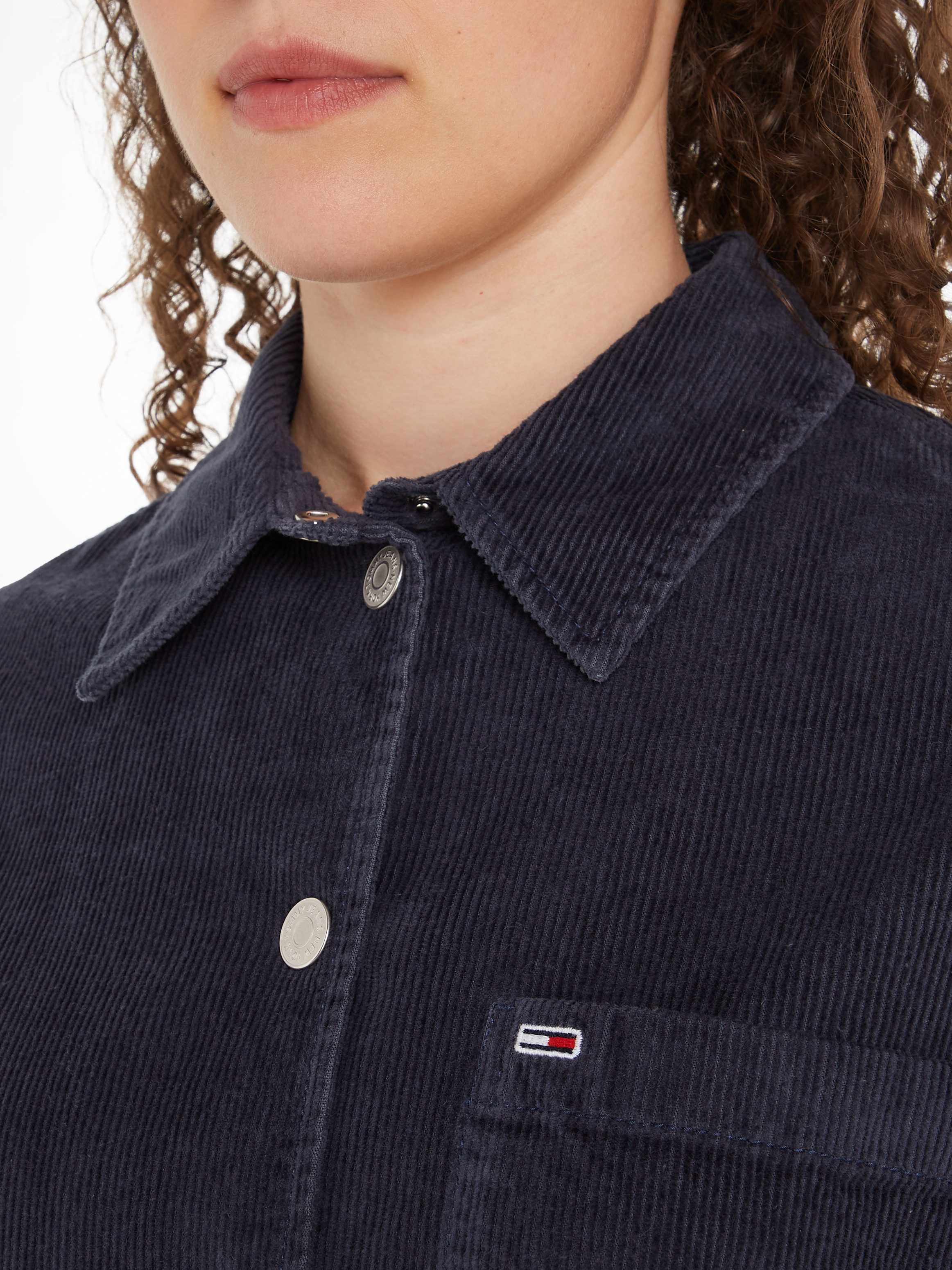 Tommy Jeans Curve Overhemdblouse TJW WASHED CORD OVERSHIRT EXT Grote maten, fijncord, drukker, afgeronde zoom