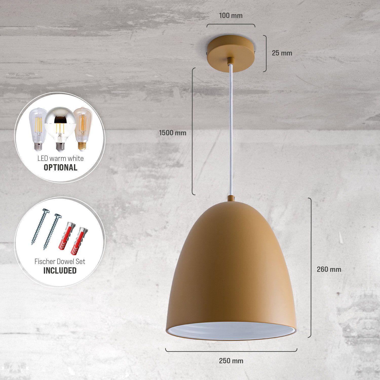 Paco Home Hanglamp JACK Keukenlamp hanglamp eetkamer Eettafellamp binnenin in goudkleur wit