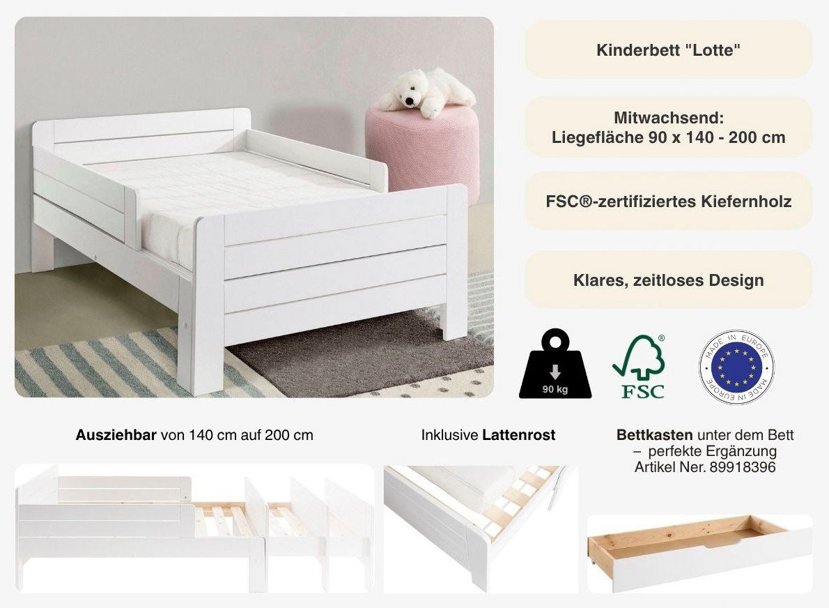 Lüttenhütt Functioneel ledikant LOTTE Bestseller! Kinderbed met valbescherming, lade optioneel