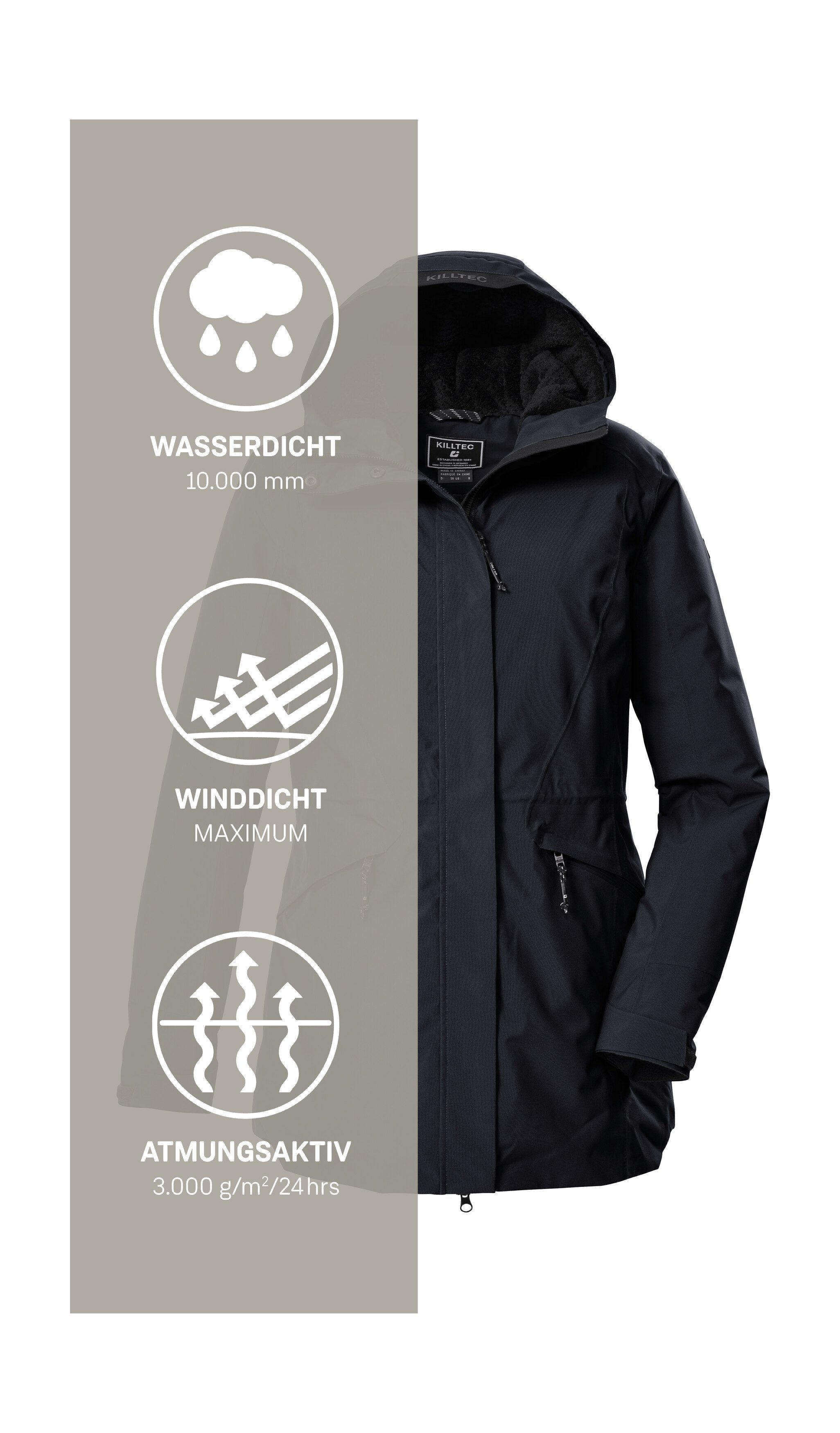 Killtec Parka KOW 19 WMN PRK Waterdichte, ademende damesparka met verstelbare capuchon
