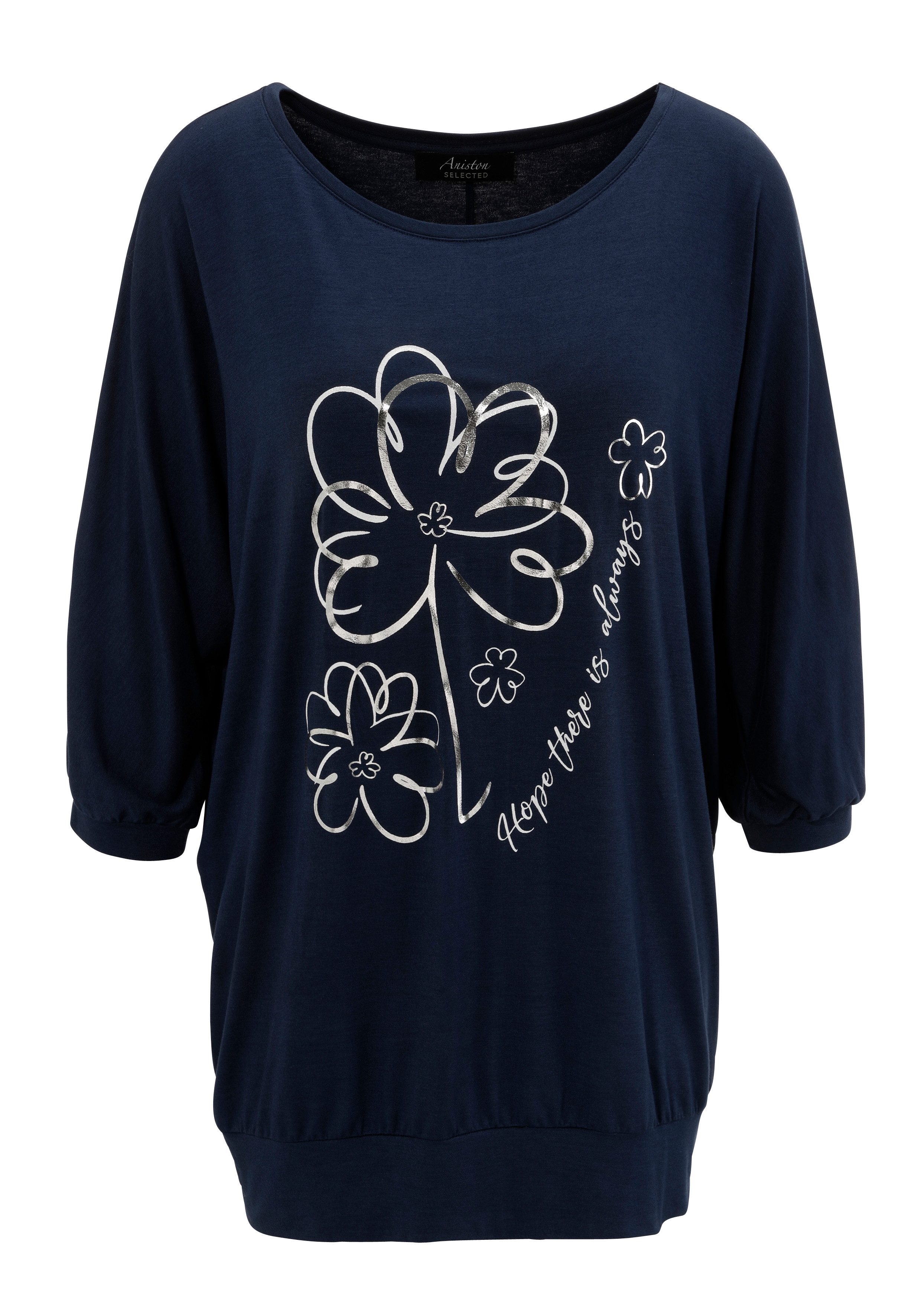 Aniston SELECTED Shirt met vleermuismouwen deels met zilverkleurige folieprint - nieuwe collectie