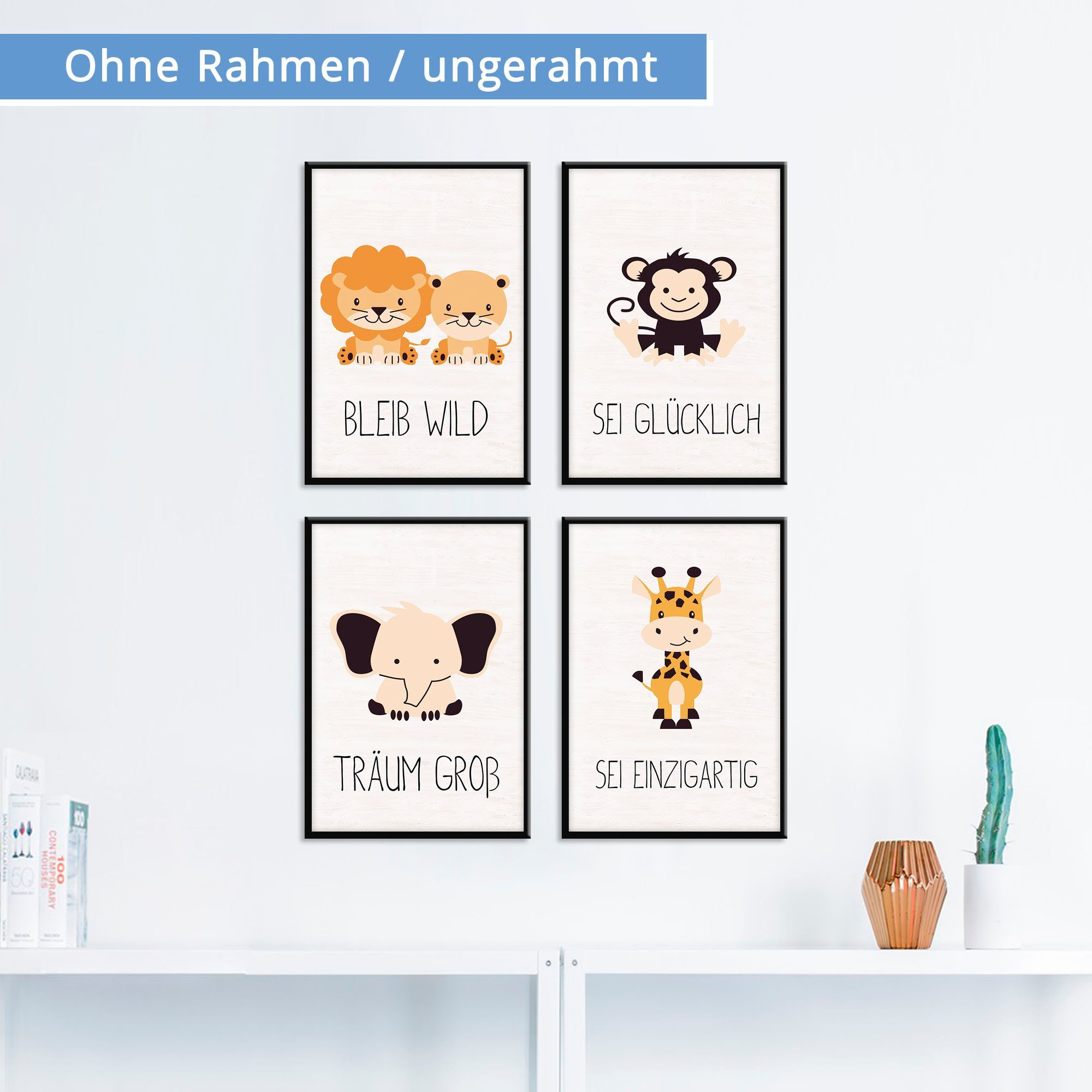 Lüttenhütt Poster Dieren set van 4 in 2 afmetingen (set, 4 stuks)