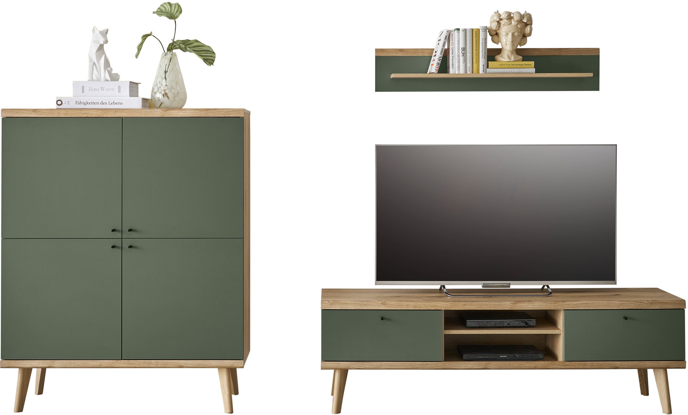 INOSIGN Wandmeubel MAVAS in moderne trendkleur, handgrepen van metaal (zwart), breedte 337 cm (set, 3-delig)