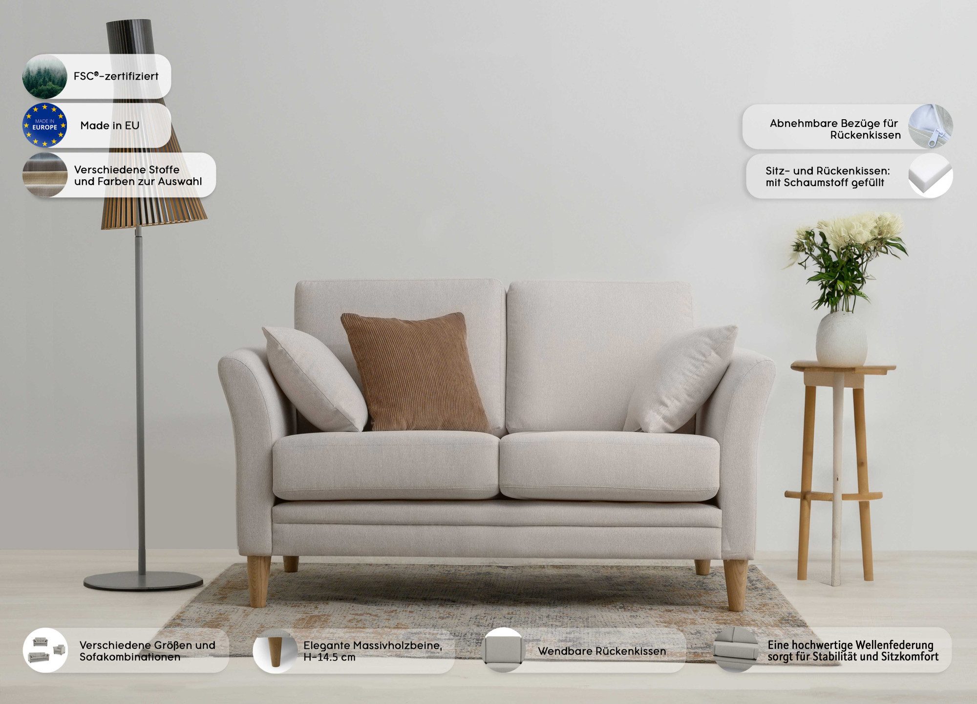 Home affaire 2-zitsbank Arellano, breedte 155 cm klassiek ontwerp, 2 sierkussens inbegrepen, fijn geweven stof