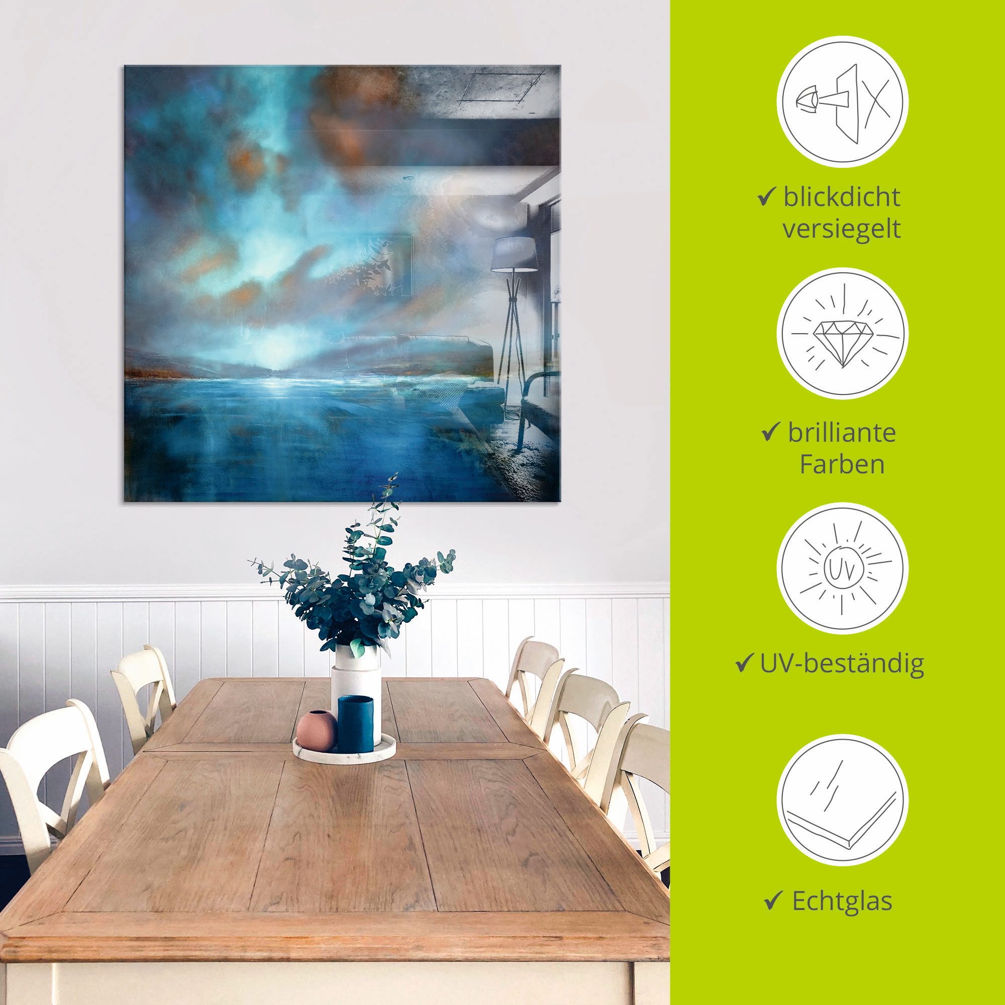 Artland Print op glas Blauwe wijdte in verschillende maten
