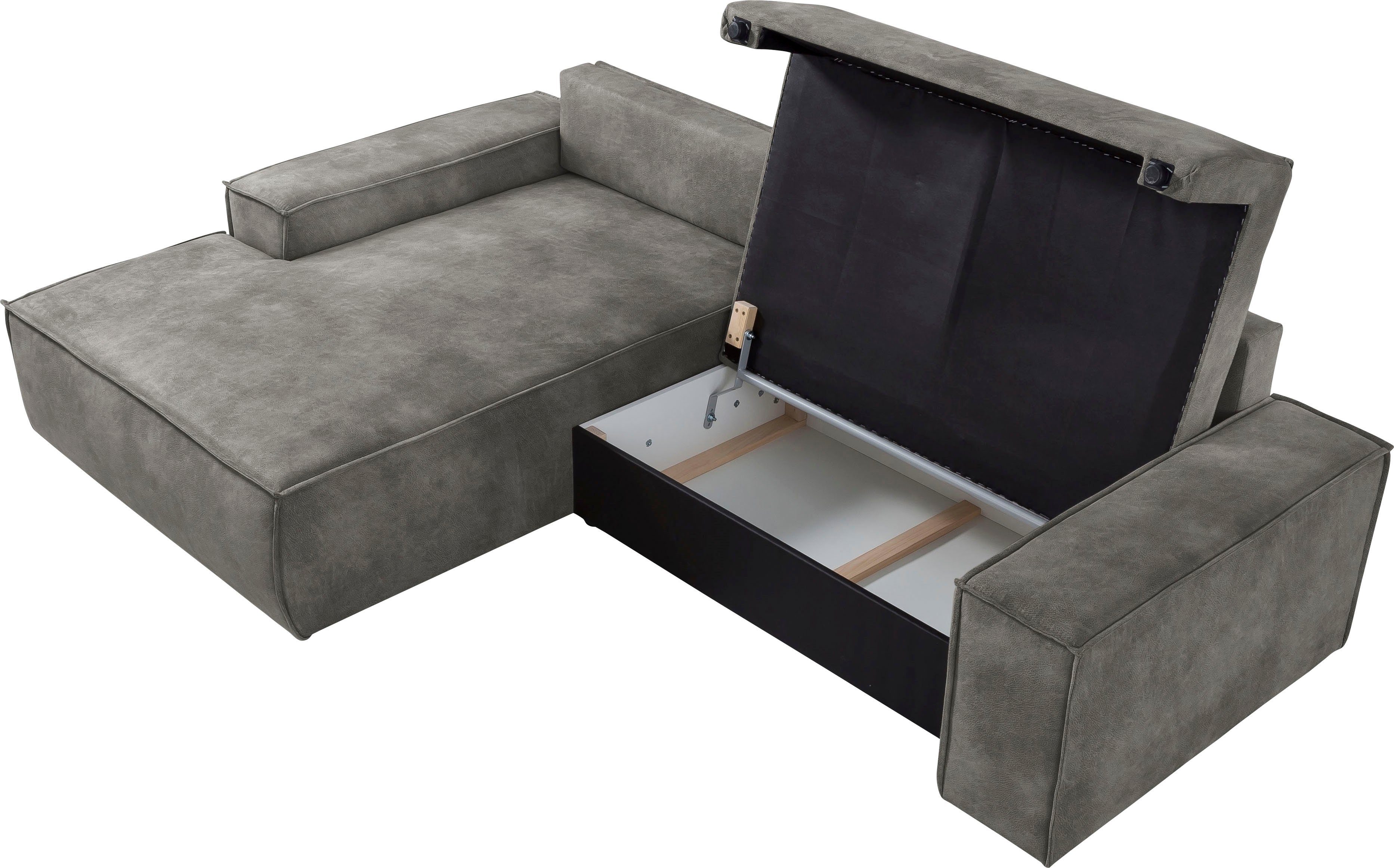 Home affaire Hoekbank SHERWOOD bedbank 267 cm, L-model, Slaapfunctie met bedlade (210x136 cm), cord, vintage, fluweel