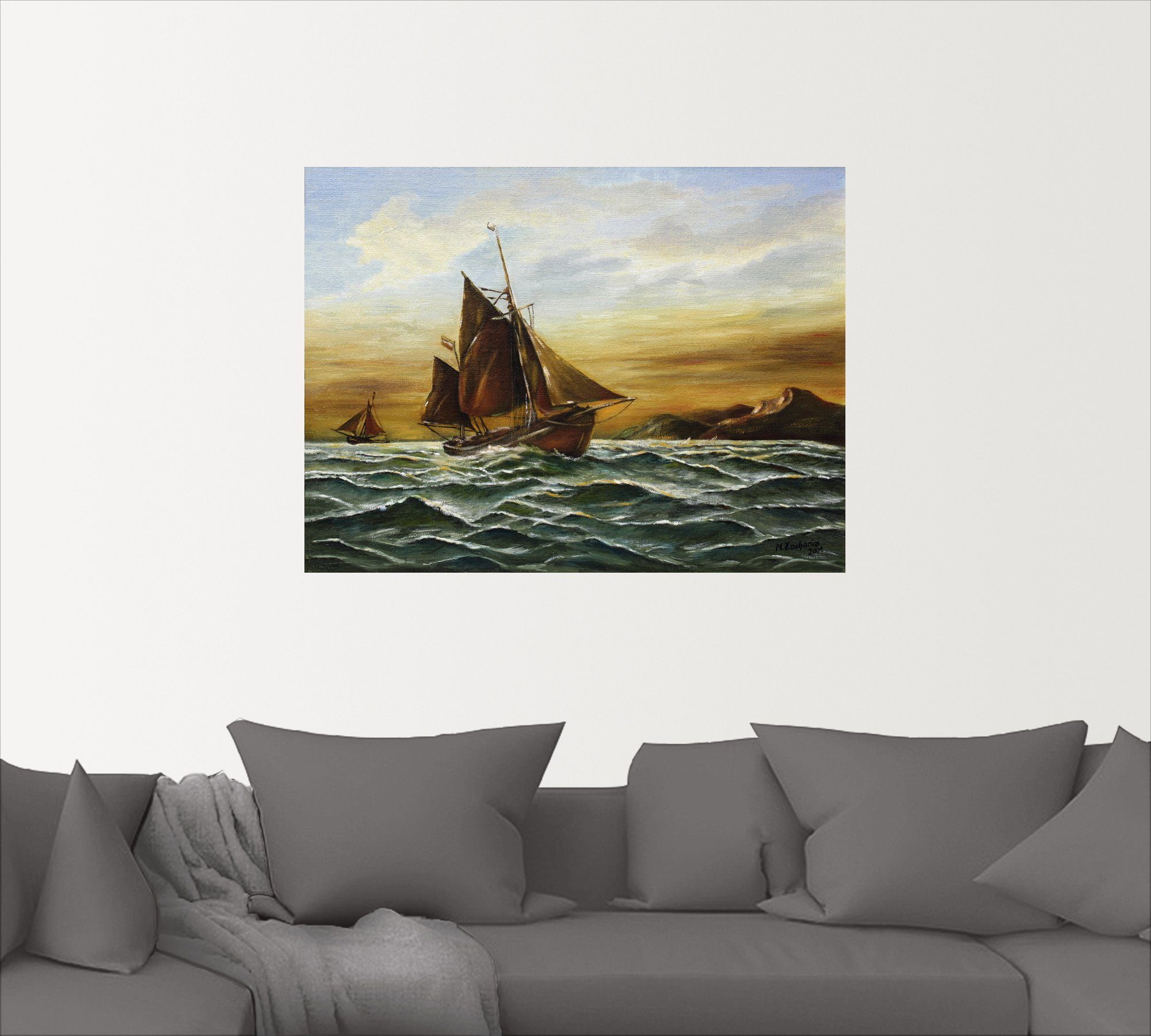 Artland Artprint Zeilschip op zee - maritieme schilderkunst als artprint op linnen, muursticker in verschillende maten