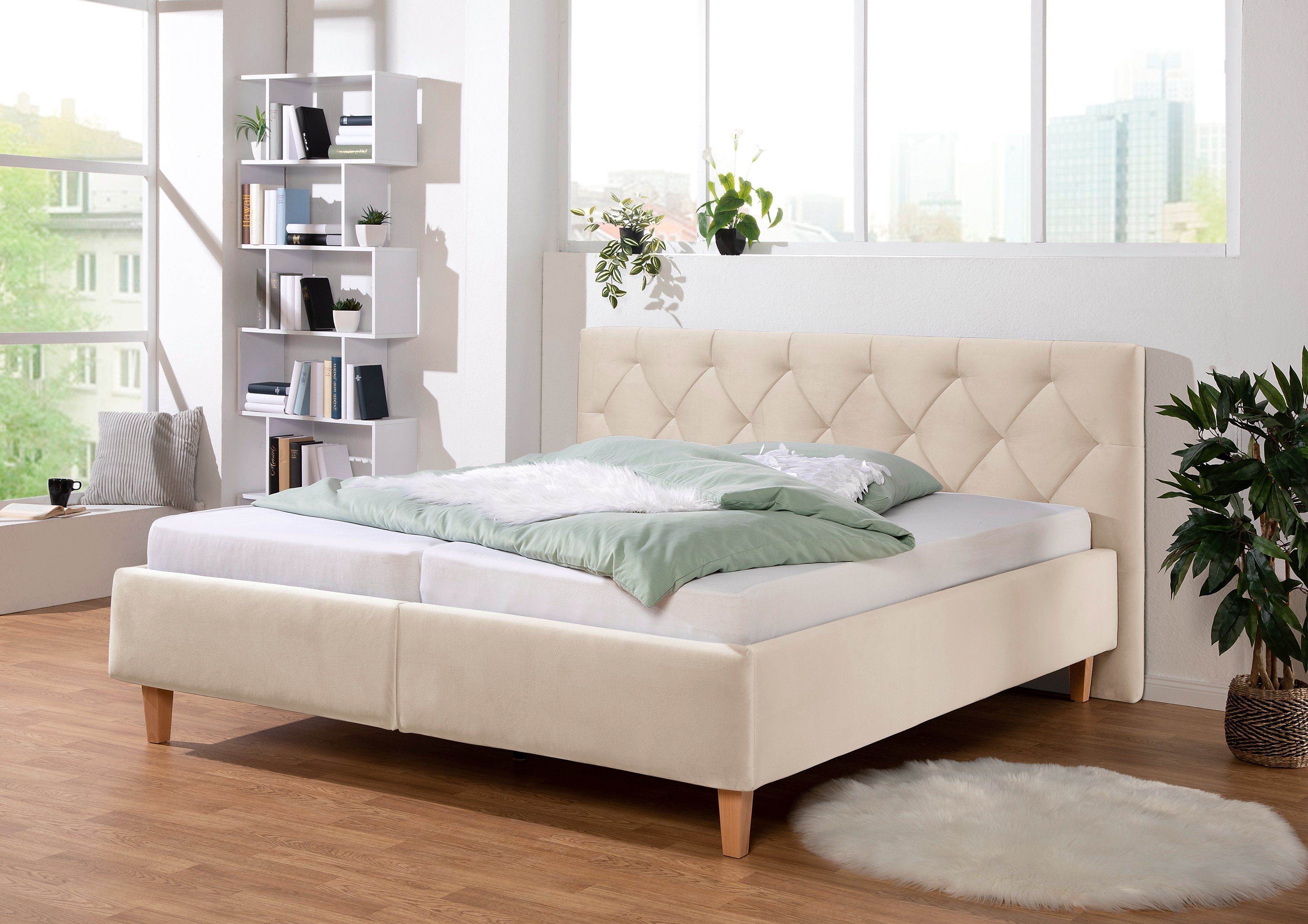 Guido Maria Kretschmer Home&Living Gestoffeerd bed Sunley 100 Kruisstiksel, hoofdbordhoogte 102 cm, zonder of met matras/lattenbodem