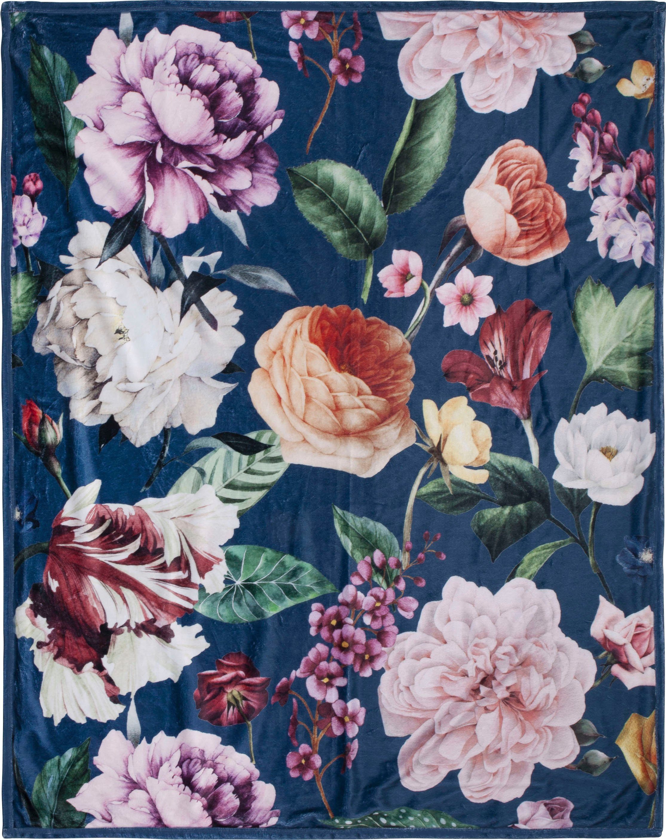 Descanso Plaid Fiori Zeer zacht, knuffeldeken, 130x160 cm, omkeerbaar, bloemen, zand