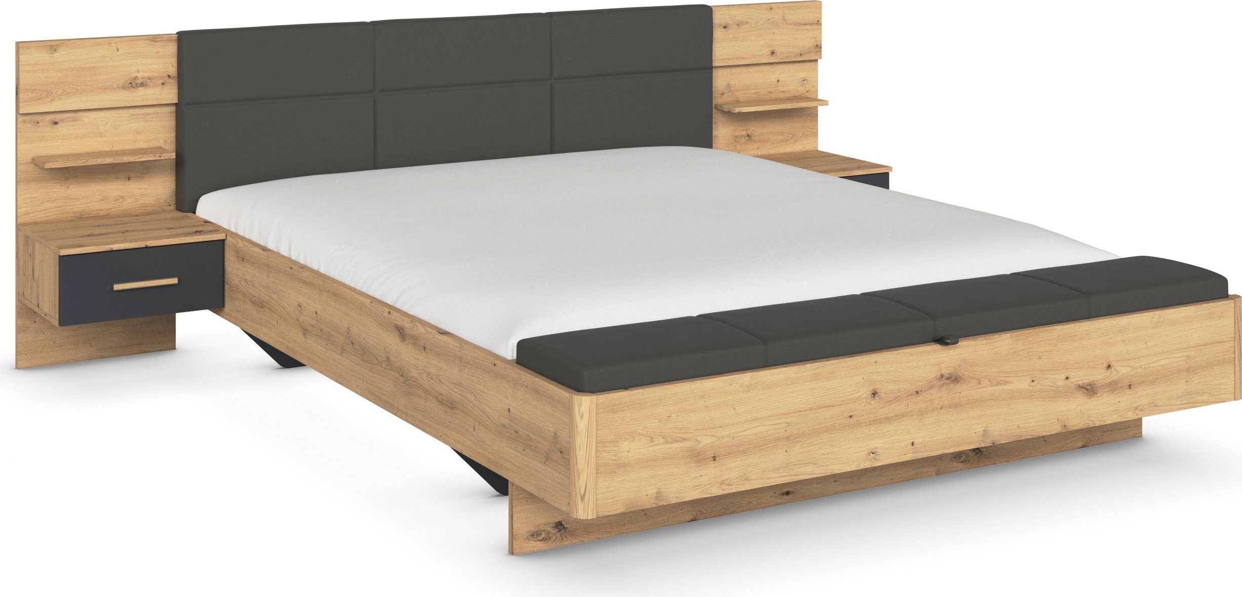 rauch Ledikant Mosbach Bekleed hoofdbord, optioneel met verlichting, met geïntegreerde bedbank bedframes bruin