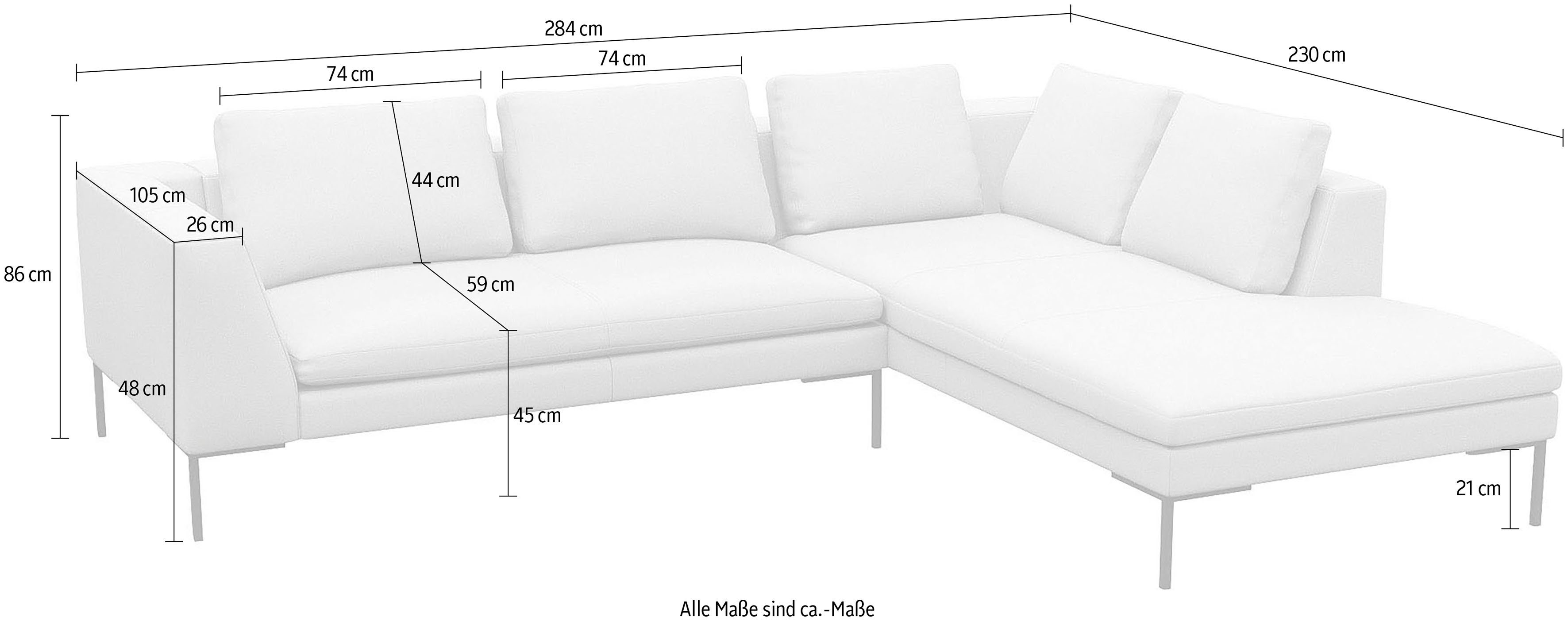 FLEXLUX Hoekbank Loano, supercomfortabel zitcomfort door koudschuim in de zitting moderne bank, vrij in de ruimte te plaatsen, losse kussens, l-vorm