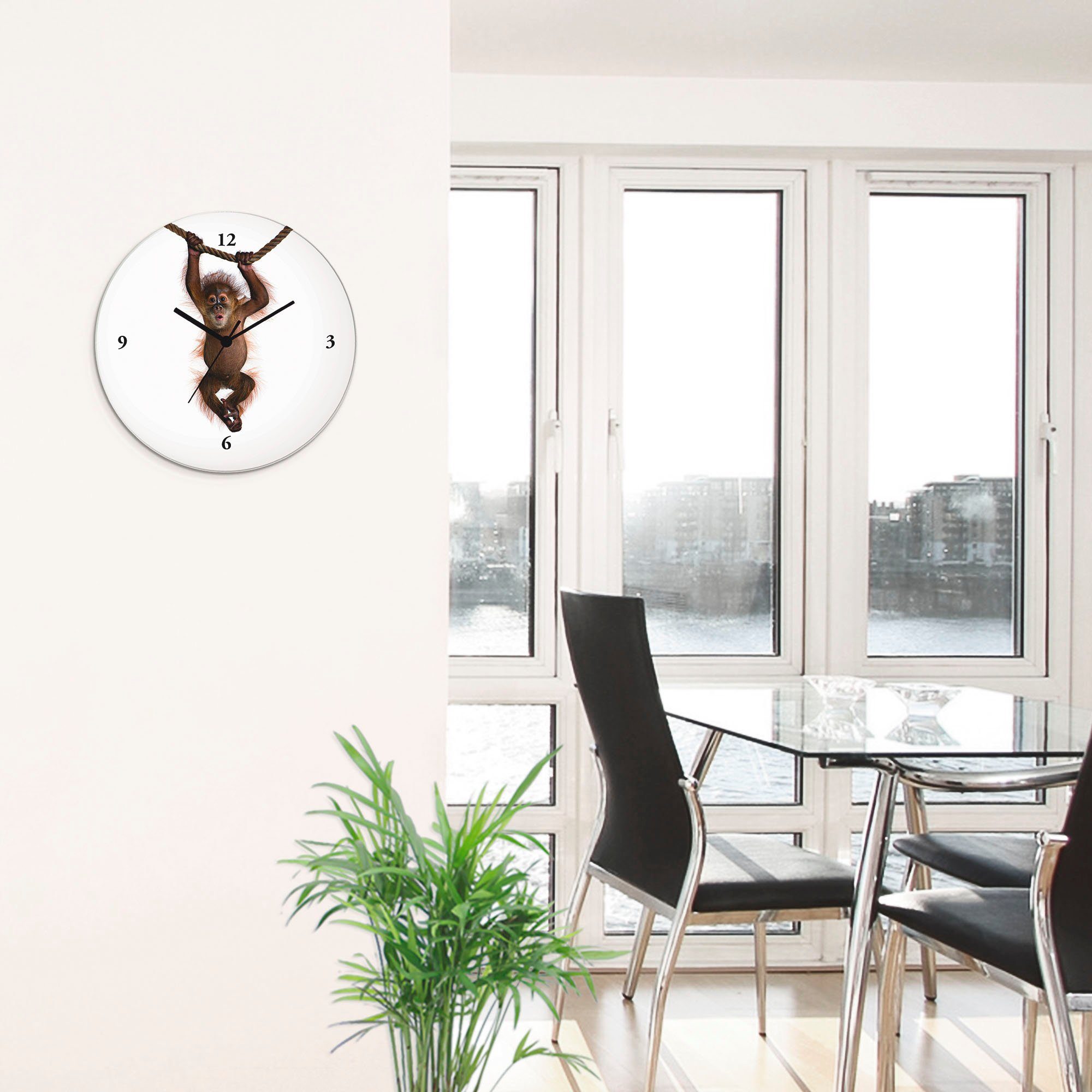 Artland Wandklok Baby Sumatra orang oetan hangt aan het touw optioneel verkrijgbaar met kwarts- of radiografisch uurwerk, geruisloos zonder tikkend geluid