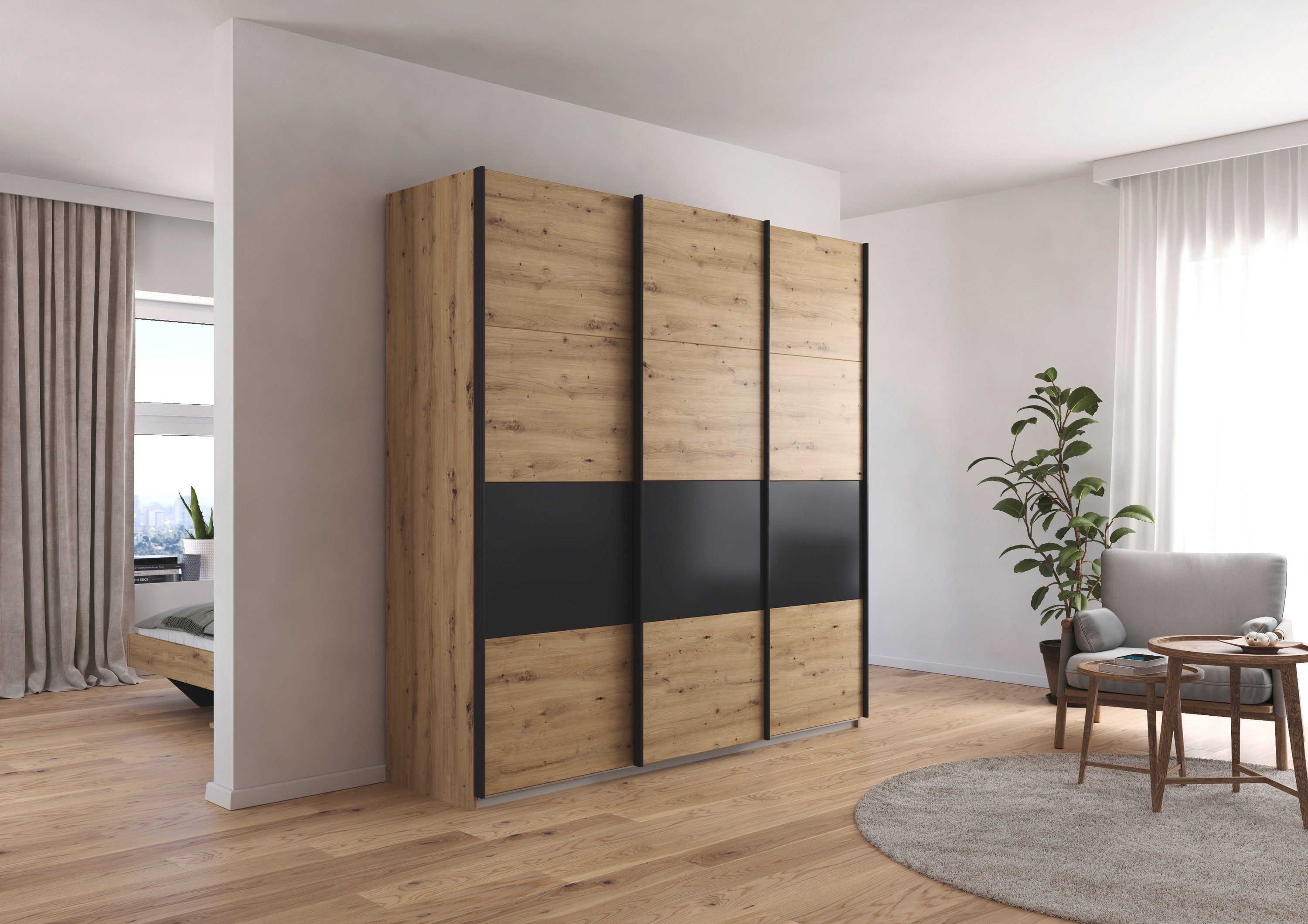 rauch Schuifdeurkast Kledingkast Kast Garderobe CORTONA inclusief indeling, 2 stoffen dozen en extra planken