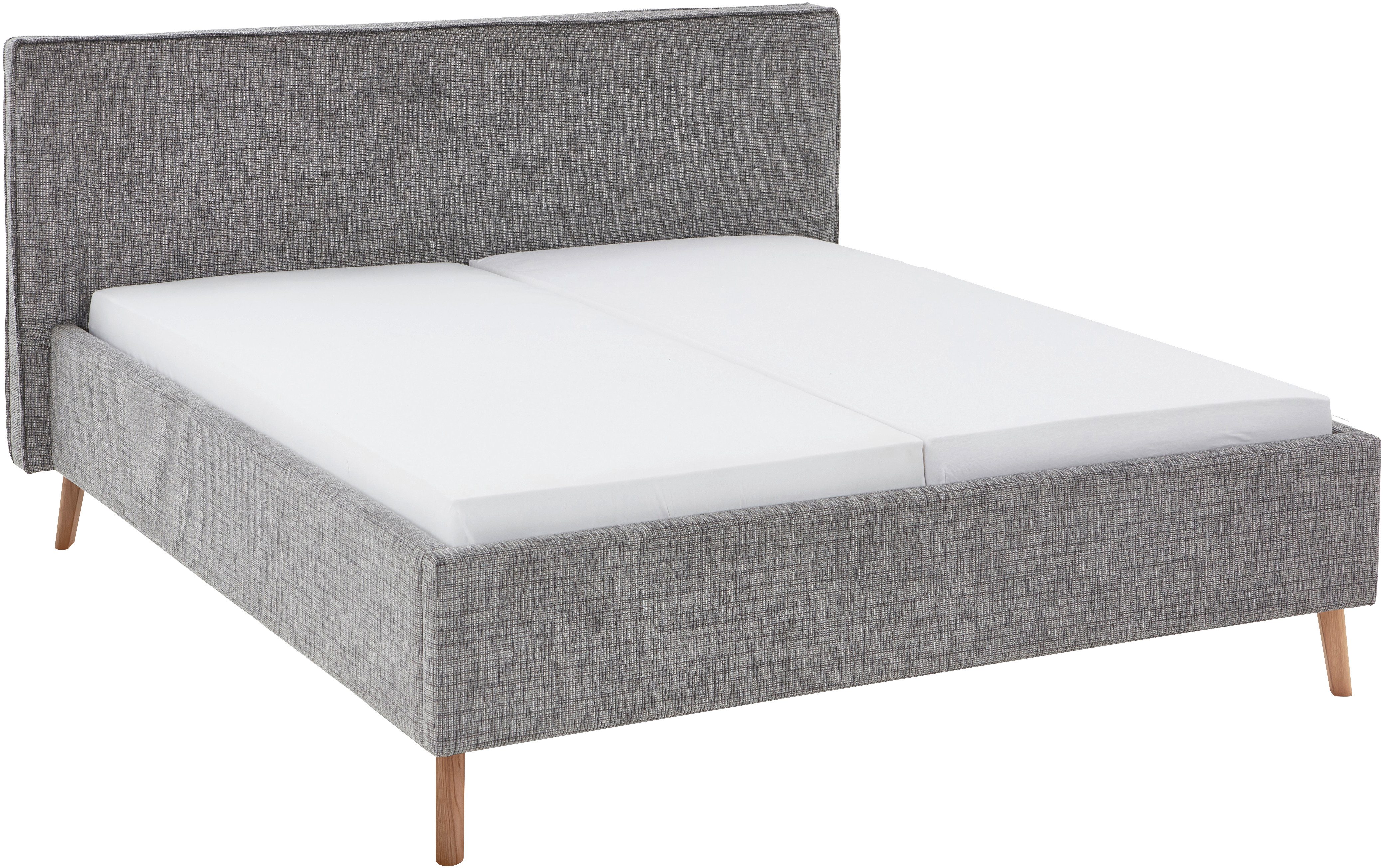 meise.möbel Gestoffeerd bed Riva met eikenkleurige houten poten, naar keuze met bedkist en lattenbodem