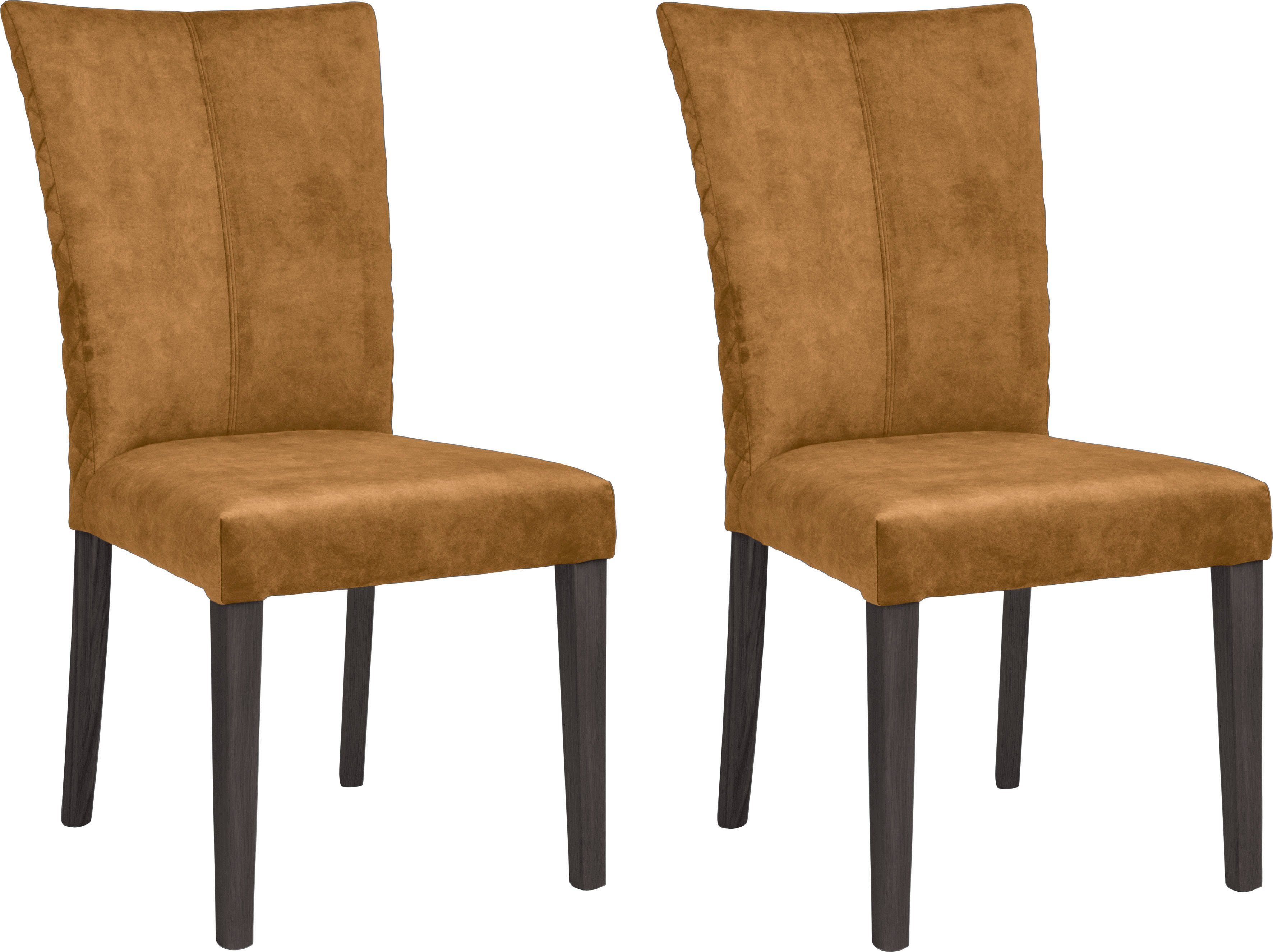 Leonique Stoel met 4 poten Vence met ruitstiksel in de rugleuning, poten van massief beuken (set, 2 stuks) houten stoelen oranje