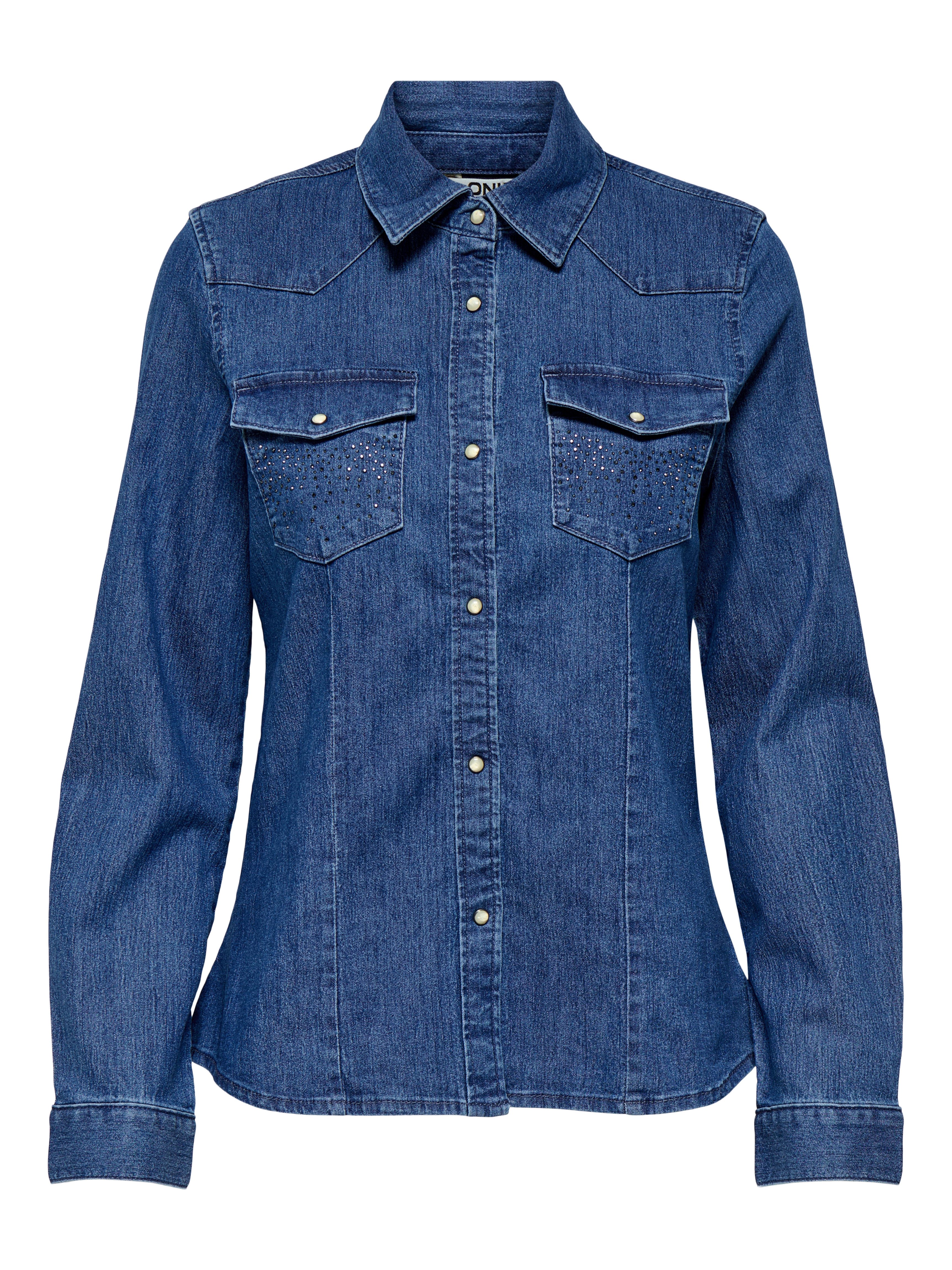 Only Jeans blouse ONLSASIA L/S RHINESTONE DNM SHIRT AKM