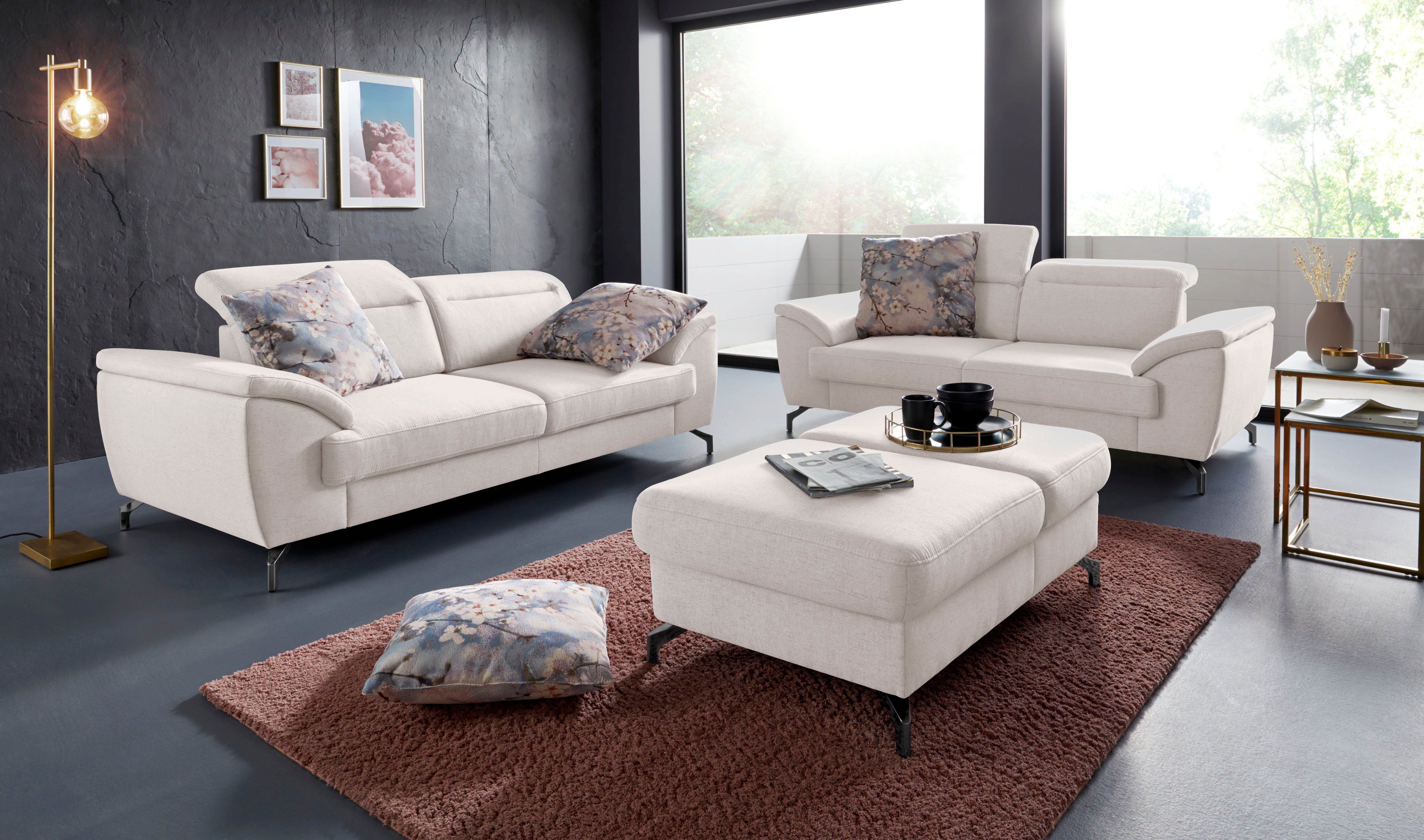 sit&more 2-zitsbank Percy 12 cm poothoogte, zitdiepteverstelling, naar keuze verstelbare hoofdsteun