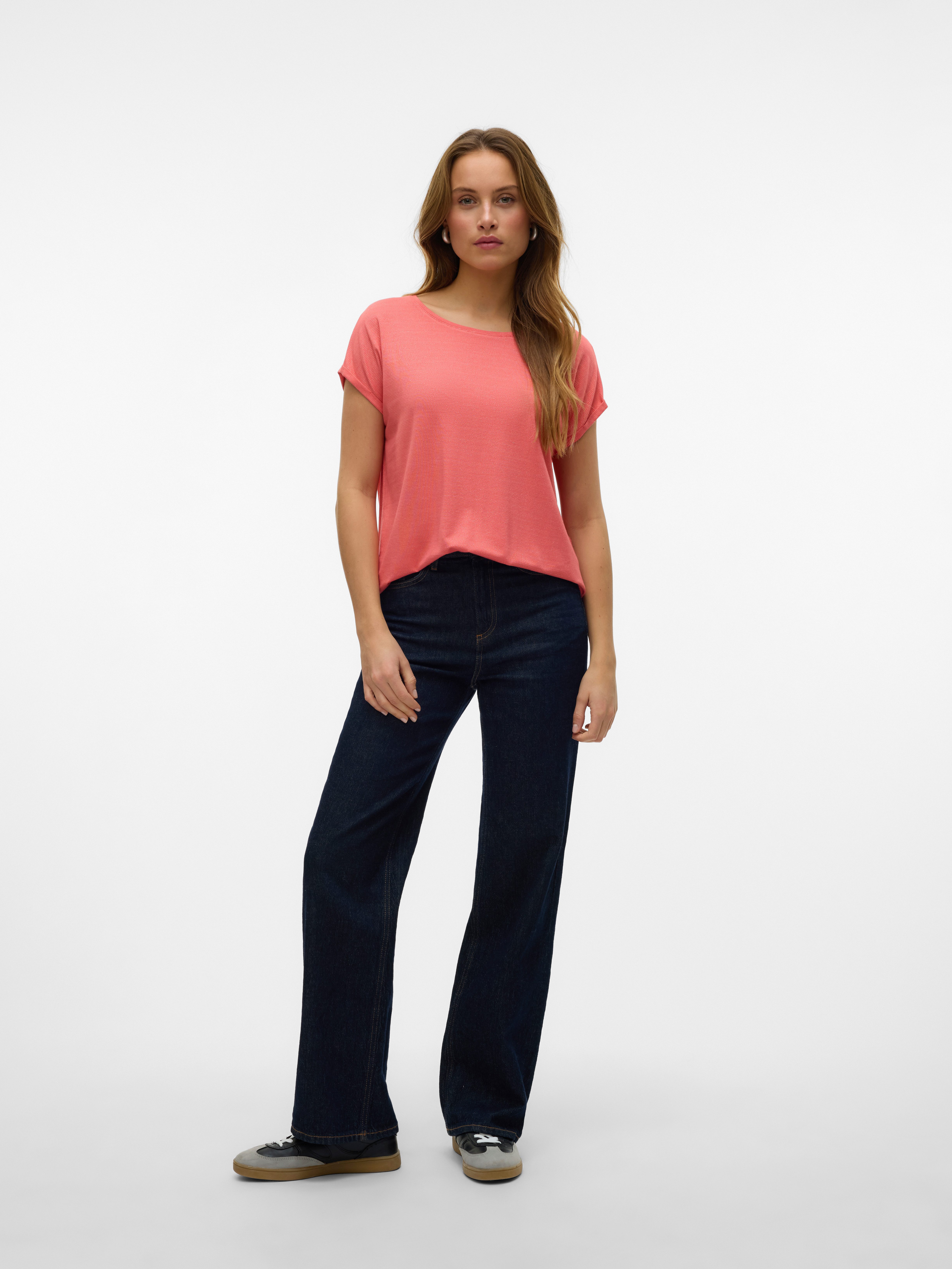 Vero Moda Shirt met ronde hals VMLAVA PLAIN SS TOP LUREX STRIPE