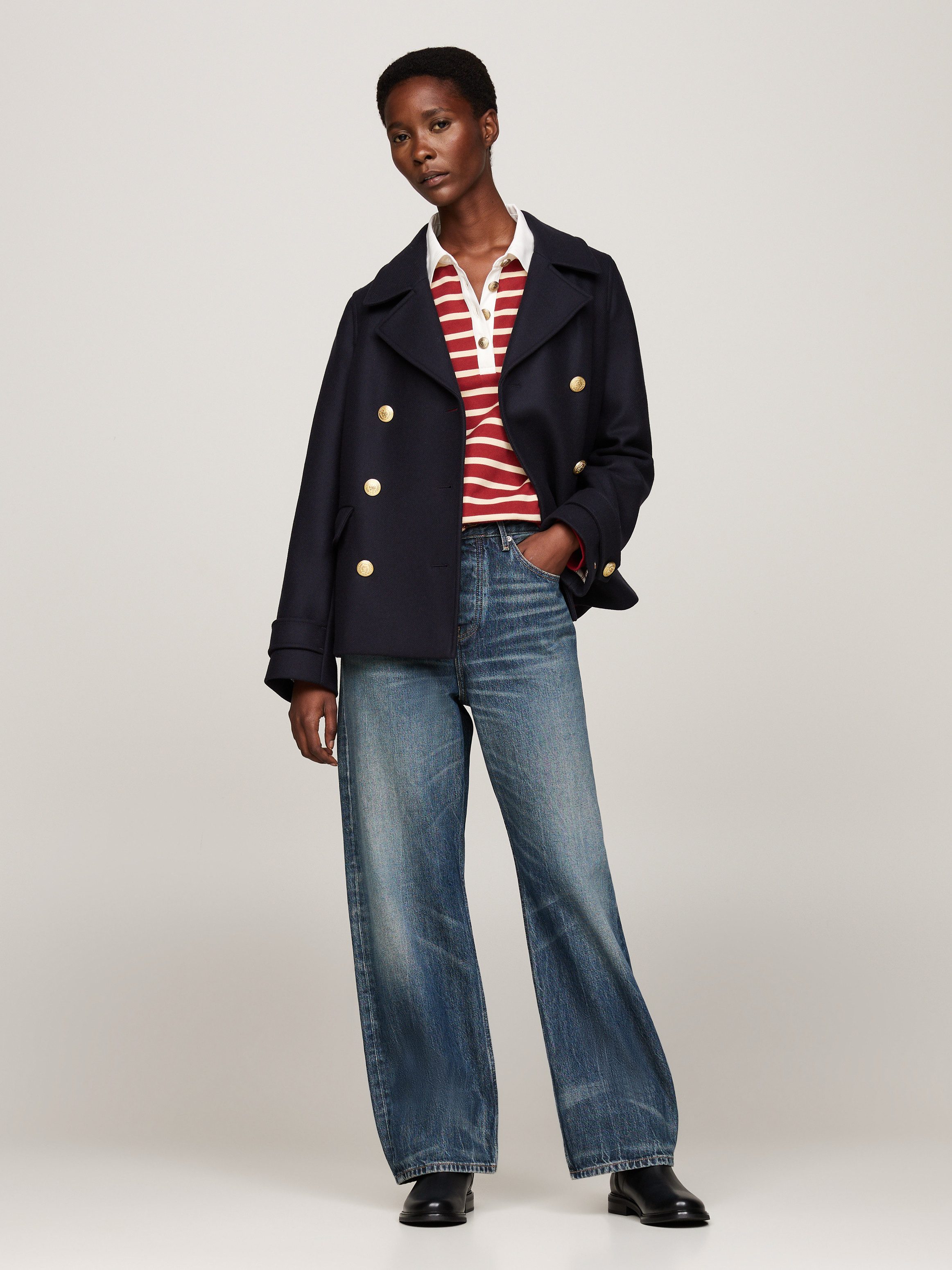 Tommy Hilfiger Laarsjes TH CHAIN LEATHER LOW BOOTIE blokhak, business schoen, ankleboots met gouden decoratieve ketting