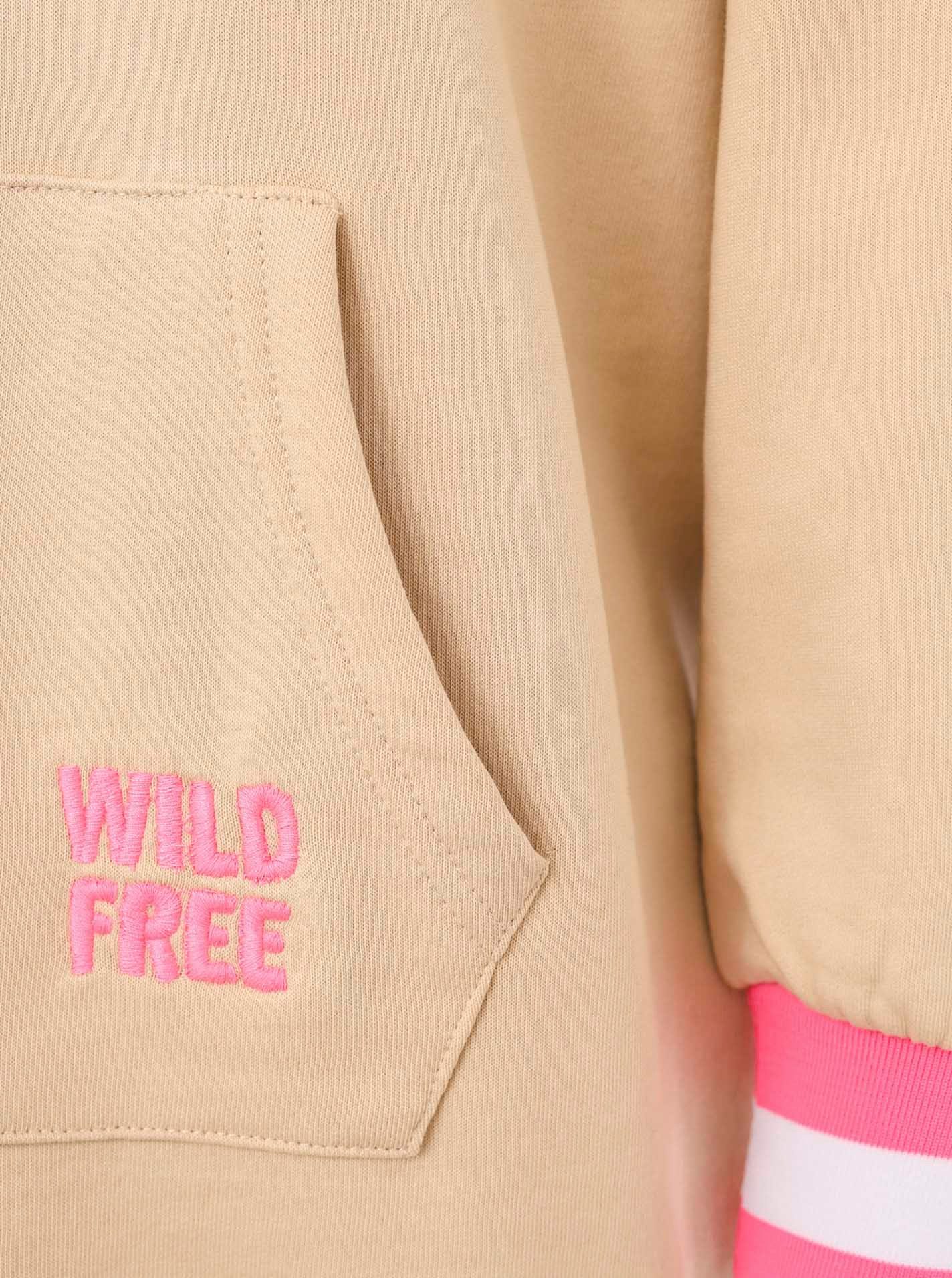 Zwillingsherz Sweatjurk Wild Free met capuchon, zak, leo-detail en grote borduursel achter