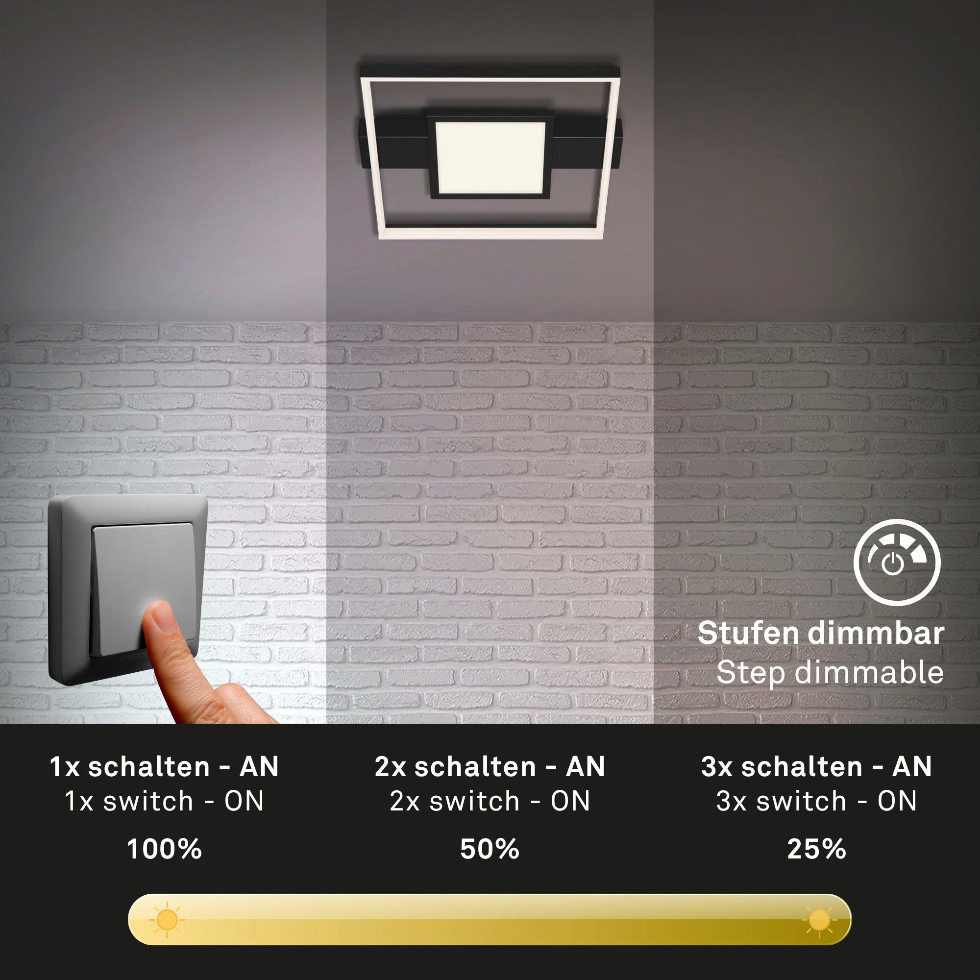 Briloner Leuchten Led-plafondlamp LED plafondlamp met middenverlichting, zwart, 1xLED/38W