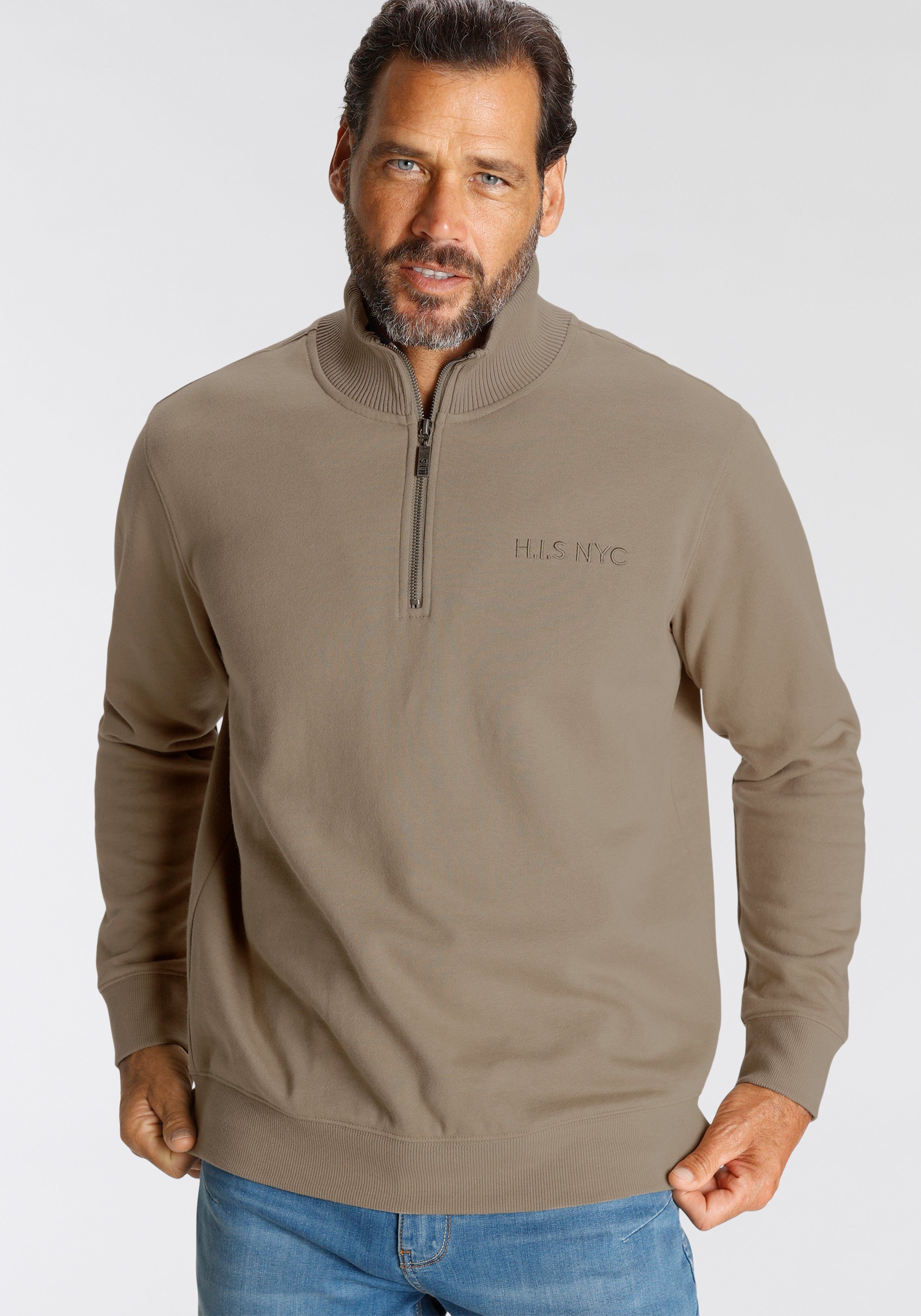 H.I.S Sweatshirt effen van rekbare sweatstof met logoborduring
