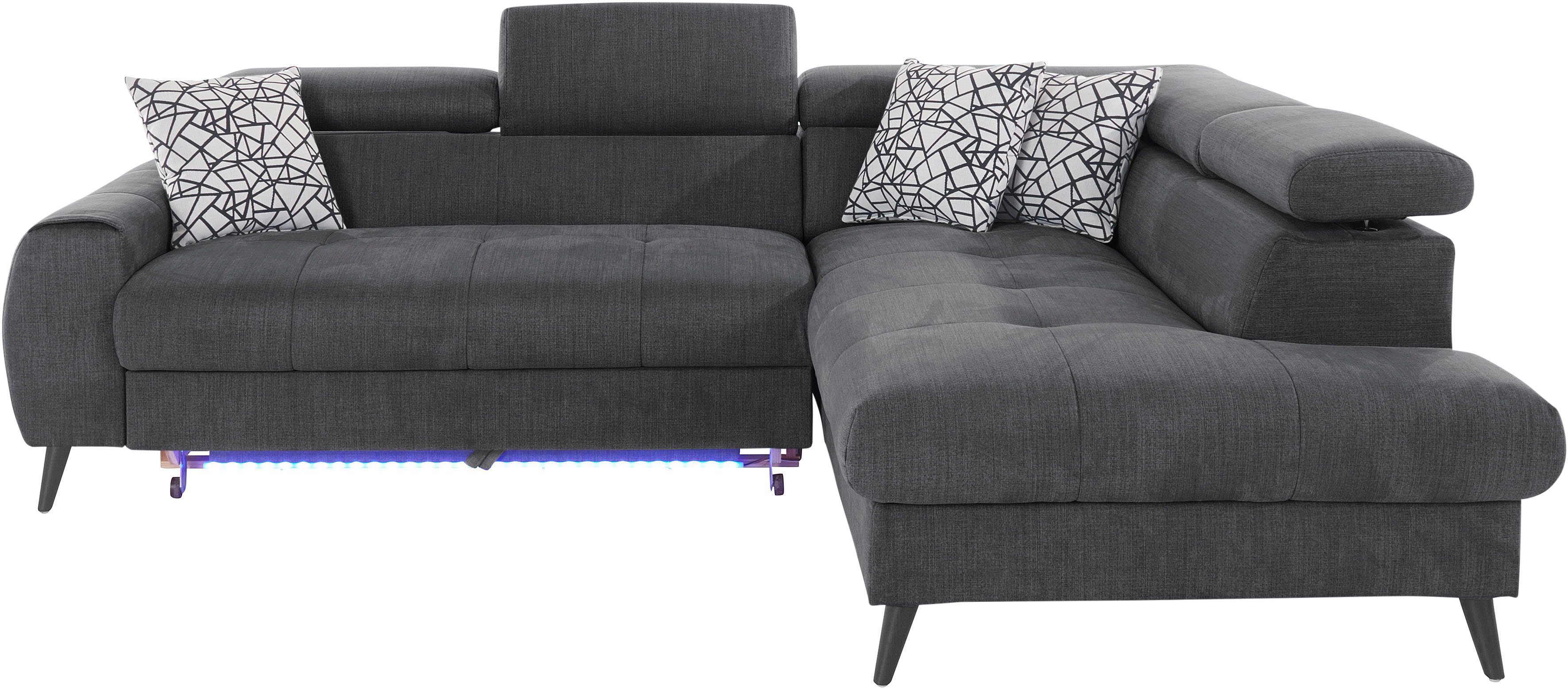 COTTA Hoekbank Mia L-Form mit 3 Zierkissen 3-delige kussenset, ottomane, naar keuze met of zonder rgb-verlichting