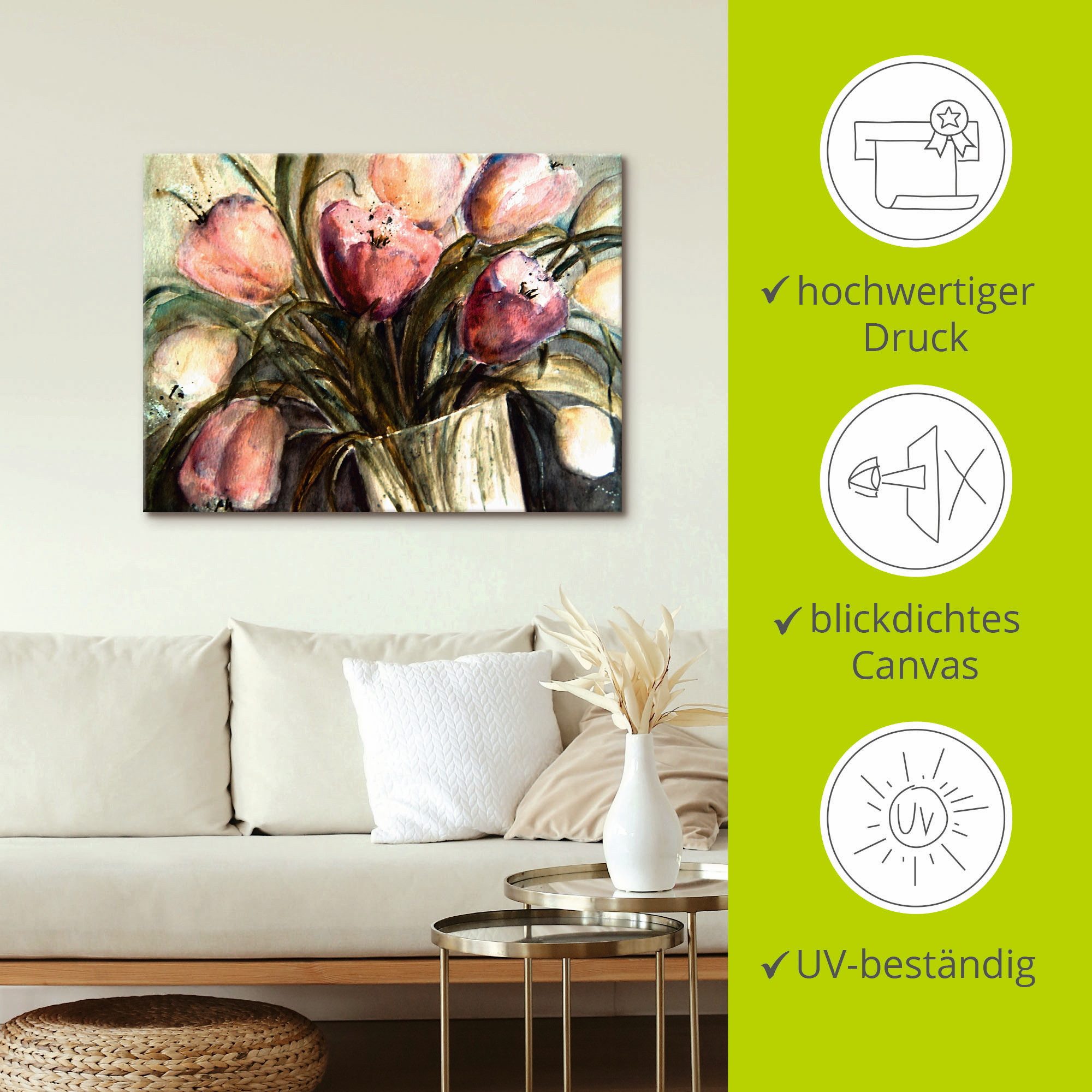 Artland Artprint Paars Tulpen in vaas als artprint op linnen, poster, muursticker in verschillende maten