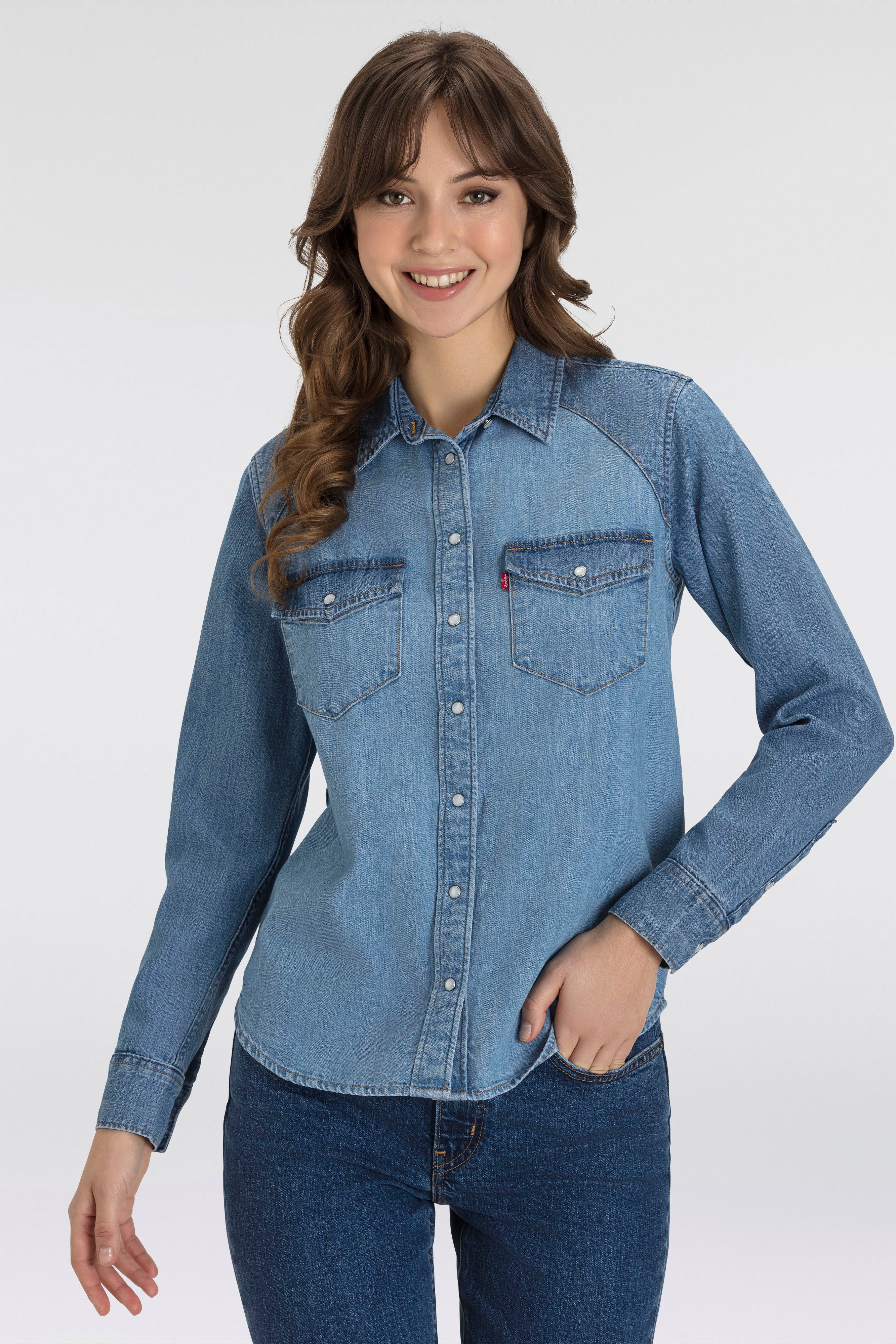 Levi's Jeans blouse ESSENTIAL WESTERN met borstzakken met drukknopen dames spijkerblouses maat XS (34)