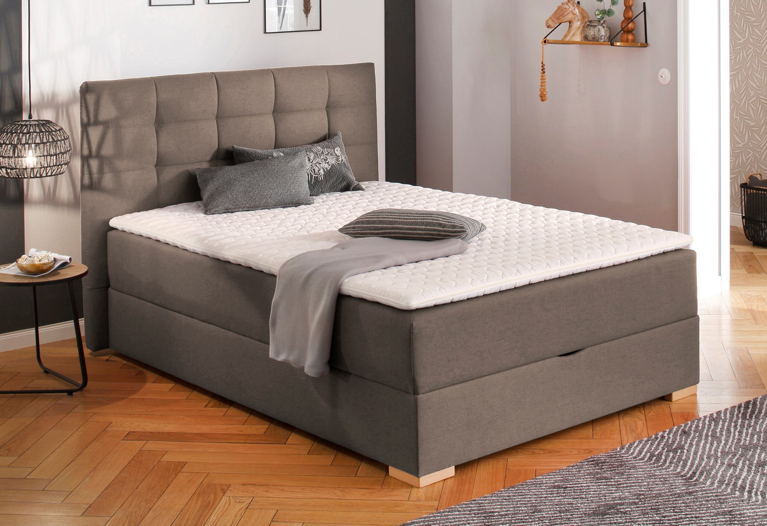 Home affaire Boxspring Olivet in 4 kleuren, 4 breedten, 2 matrassoorten, ook in extra lang 220 cm