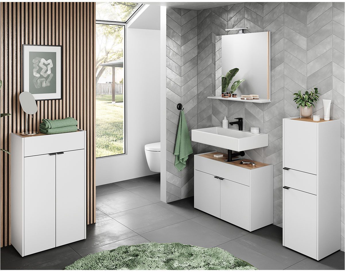 GERMANIA Badmeubelset Ameca Badset bestaande uit wastafelonderkast, spiegel, commode & kast (4 stuks)