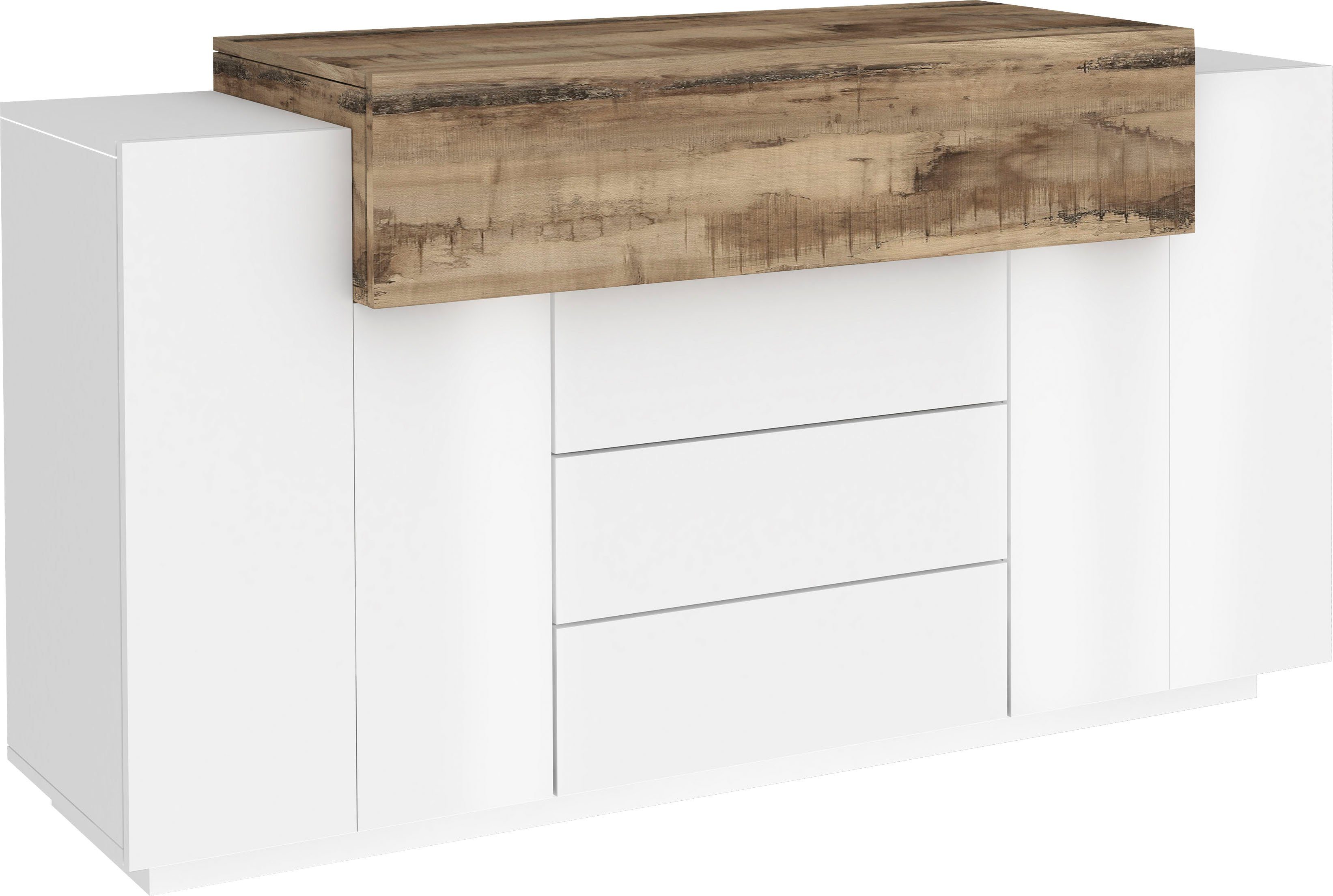 INOSIGN Kast Coro, commode, kast, buffet, greeploos 1 klep, 2 deuren, 3 laden dubbele diepte hoogglans front breedte 160