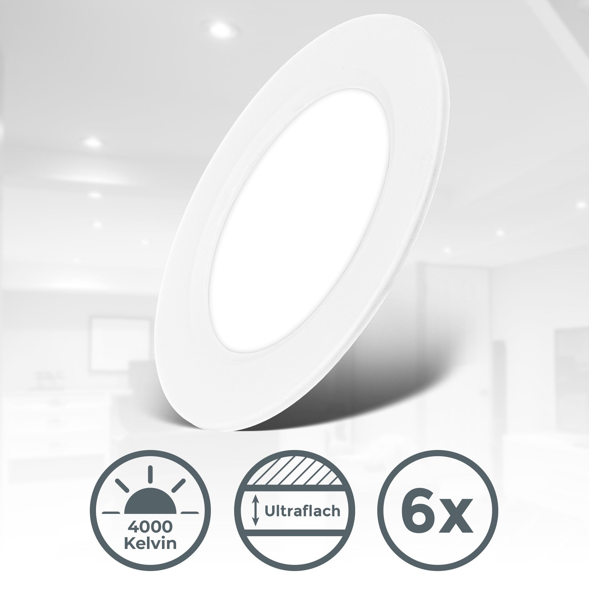 B.K.Licht Inbouwlamp BK_EL1618 6-delig set LED inbouwspots, ultra-dun, IP20 plafondspots (6-delig)