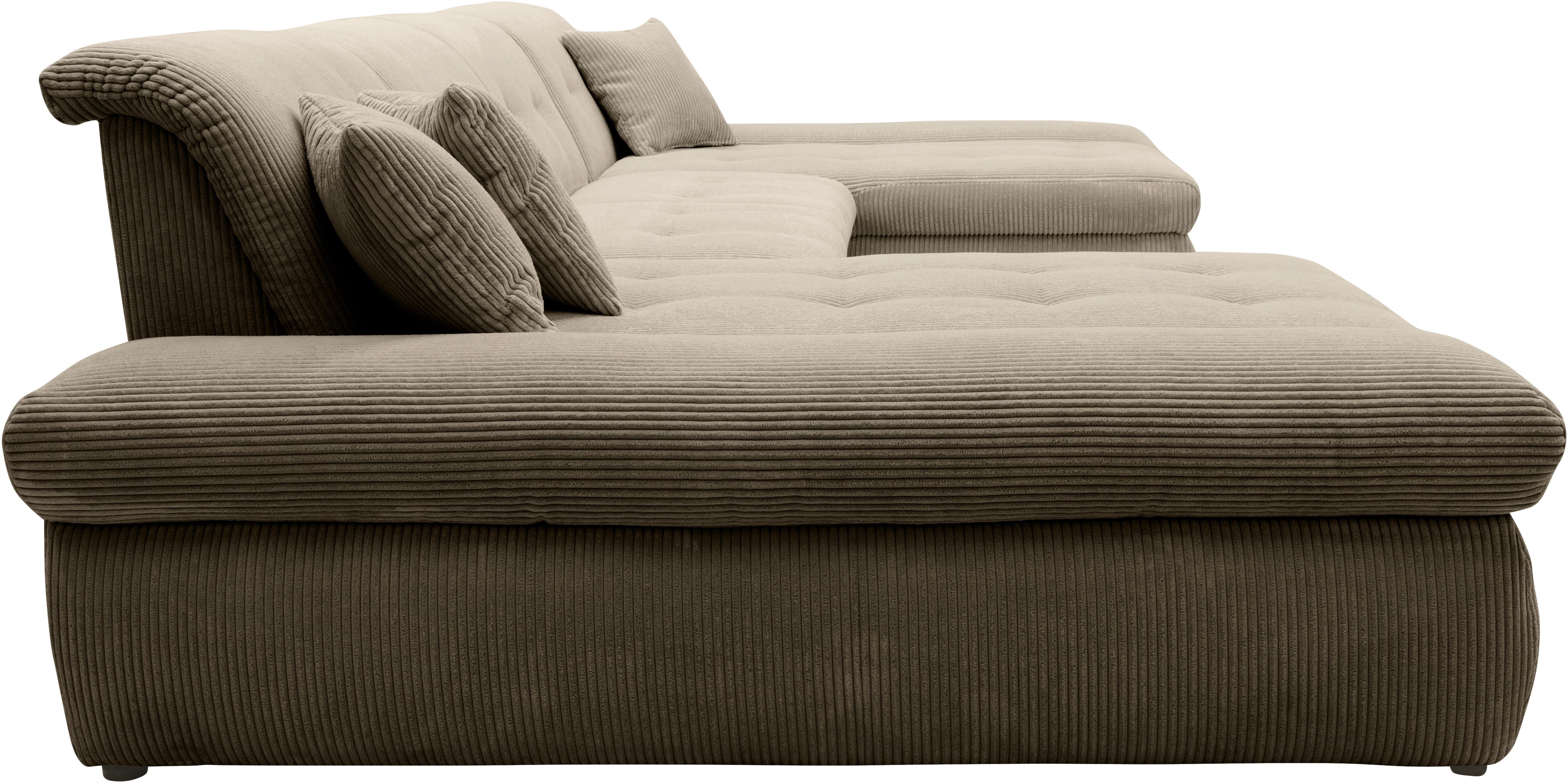 DOMO collection Zithoek Moric optioneel met slaapfunctie en armleuningsverstelling, XXL U-vorm, aan beide zijden met recamière, incl. sierkussen, cord-bekleding